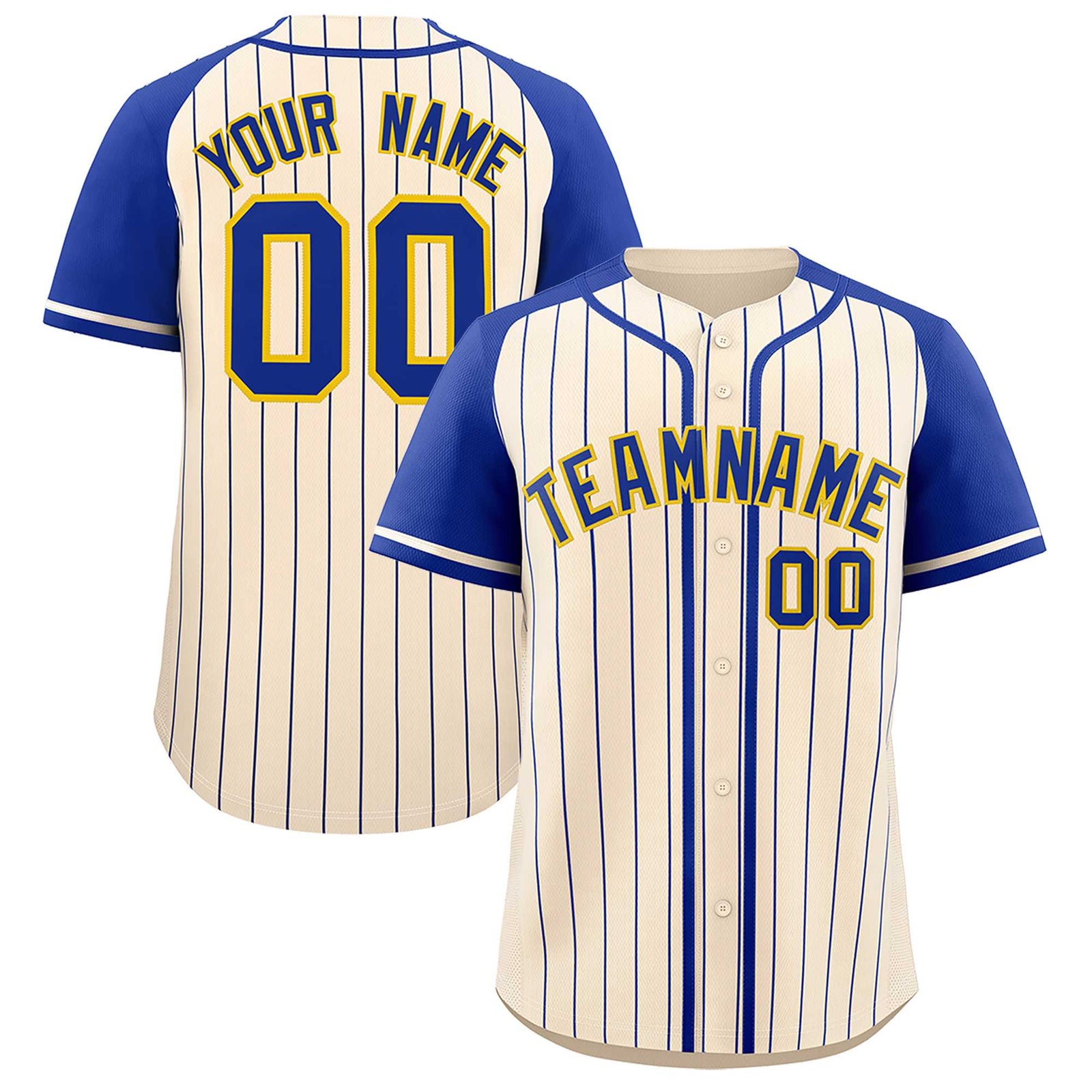 Custom Cream Royal Stripe Fashion Raglan Sleeves Authentic Baseball Jersey