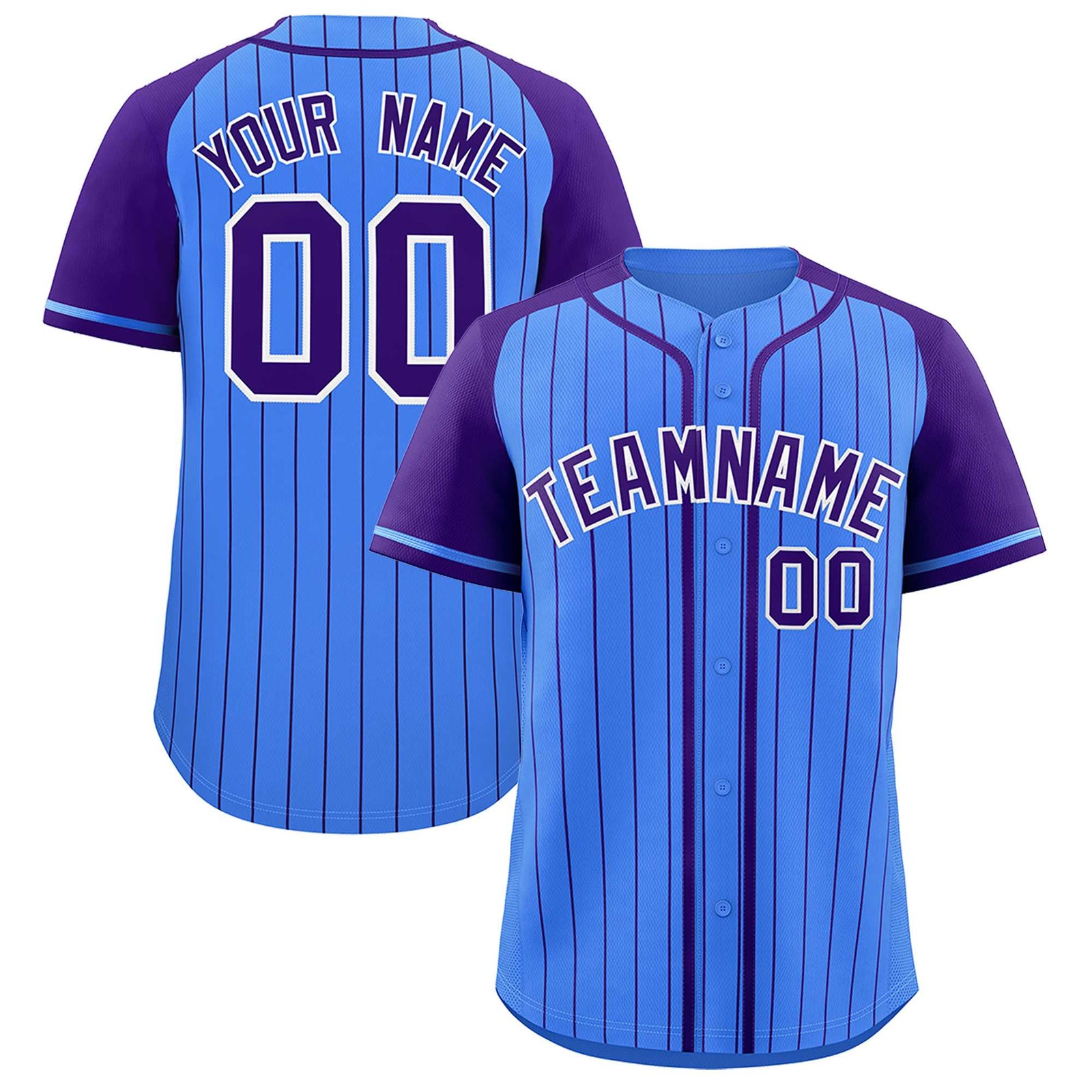 Custom Powder Blue Purple Stripe Fashion Raglan Sleeves Authentic Baseball Jersey
