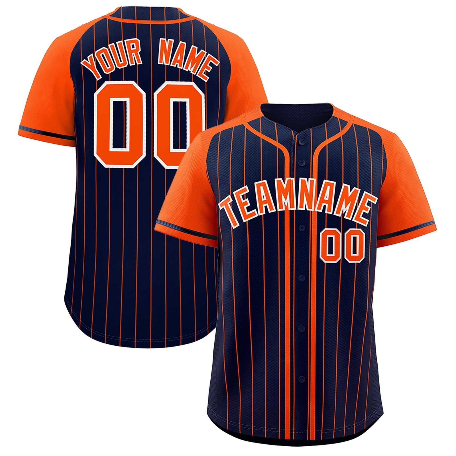 Custom Navy Orange Stripe Fashion Raglan Sleeves Authentic Baseball Jersey