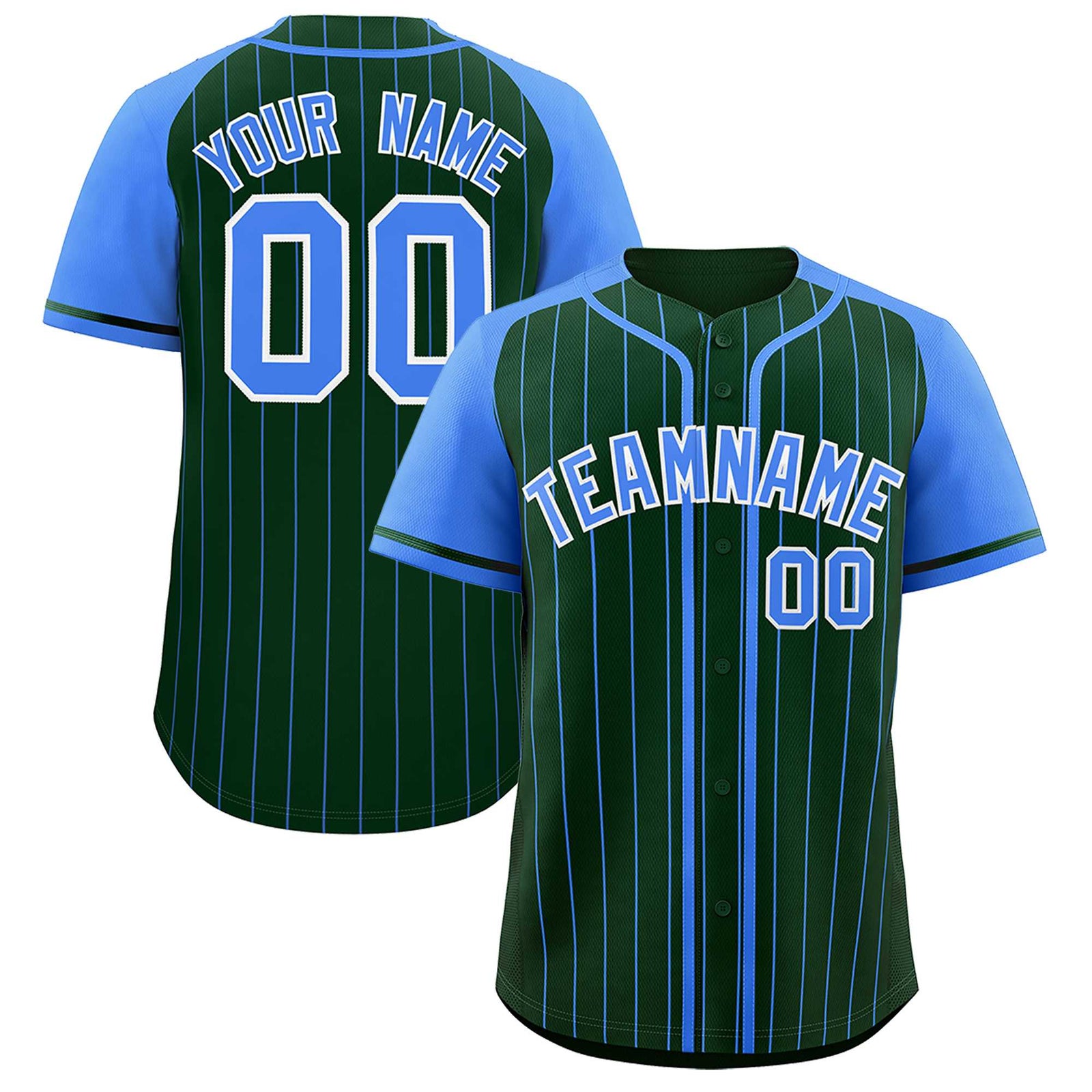 Custom Green Powder Blue Stripe Fashion Raglan Sleeves Authentic Baseball Jersey