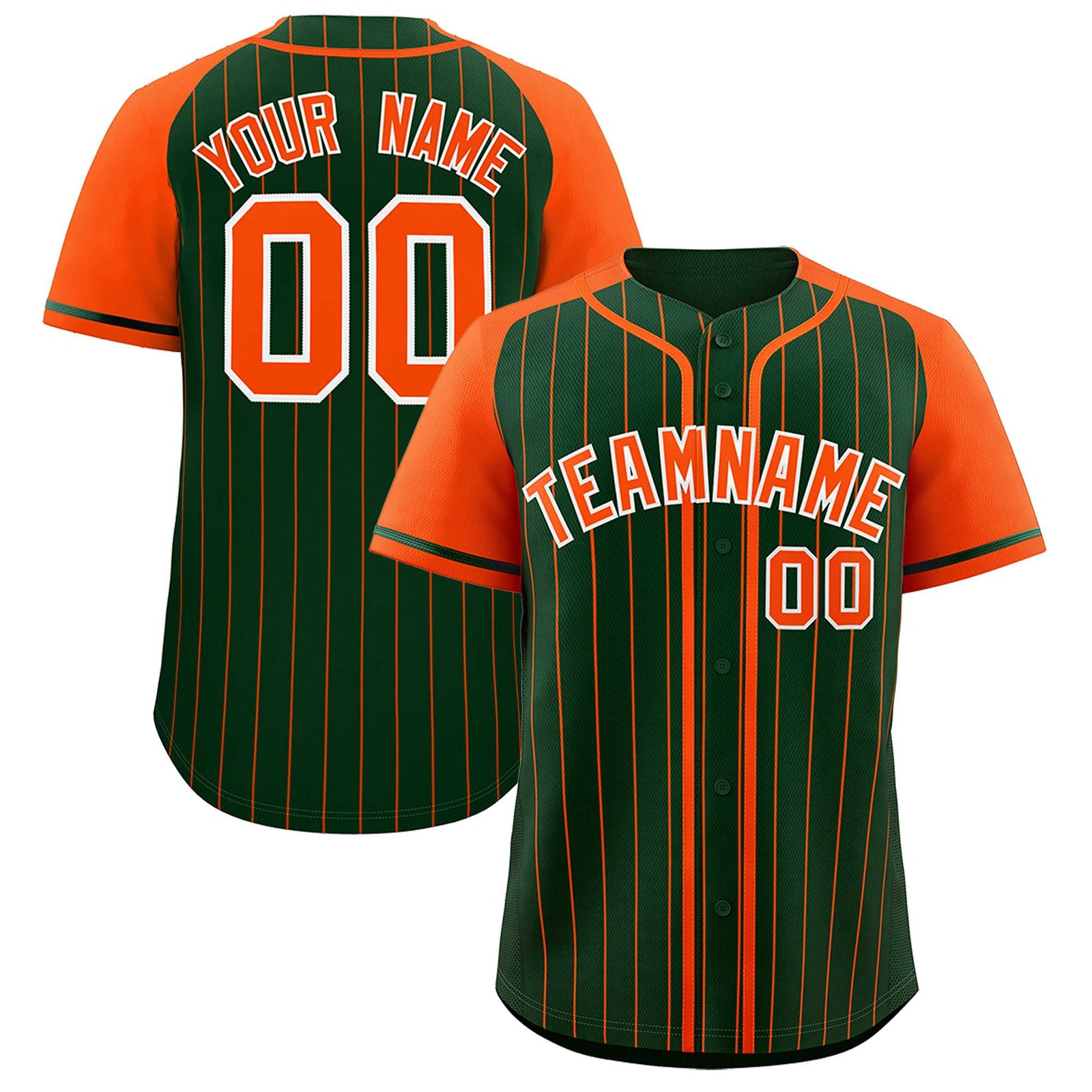 Custom Green Orange Stripe Fashion Raglan Sleeves Authentic Baseball Jersey