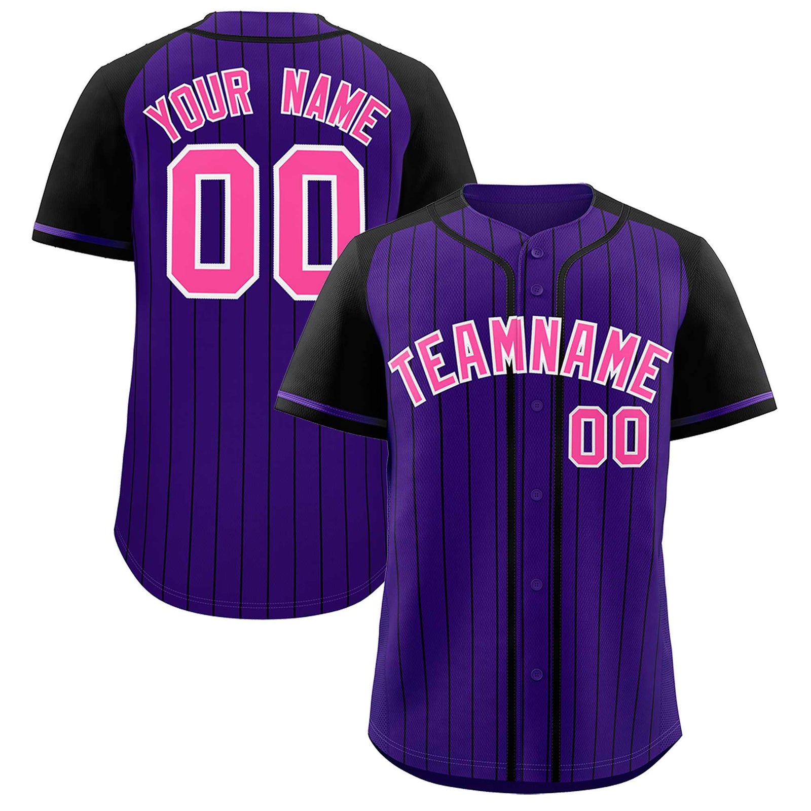 Custom Purple Black Stripe Fashion Raglan Sleeves Authentic Baseball Jersey