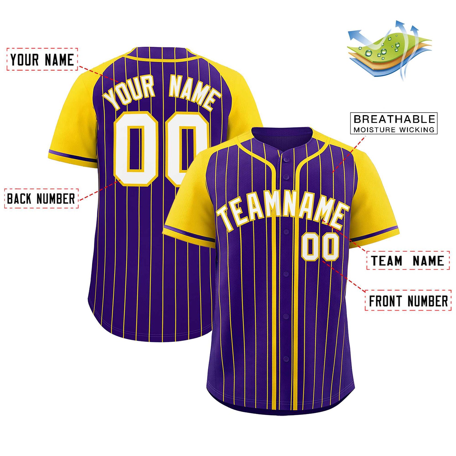 Custom Purple Gold Stripe Fashion Raglan Sleeves Authentic Baseball Jersey