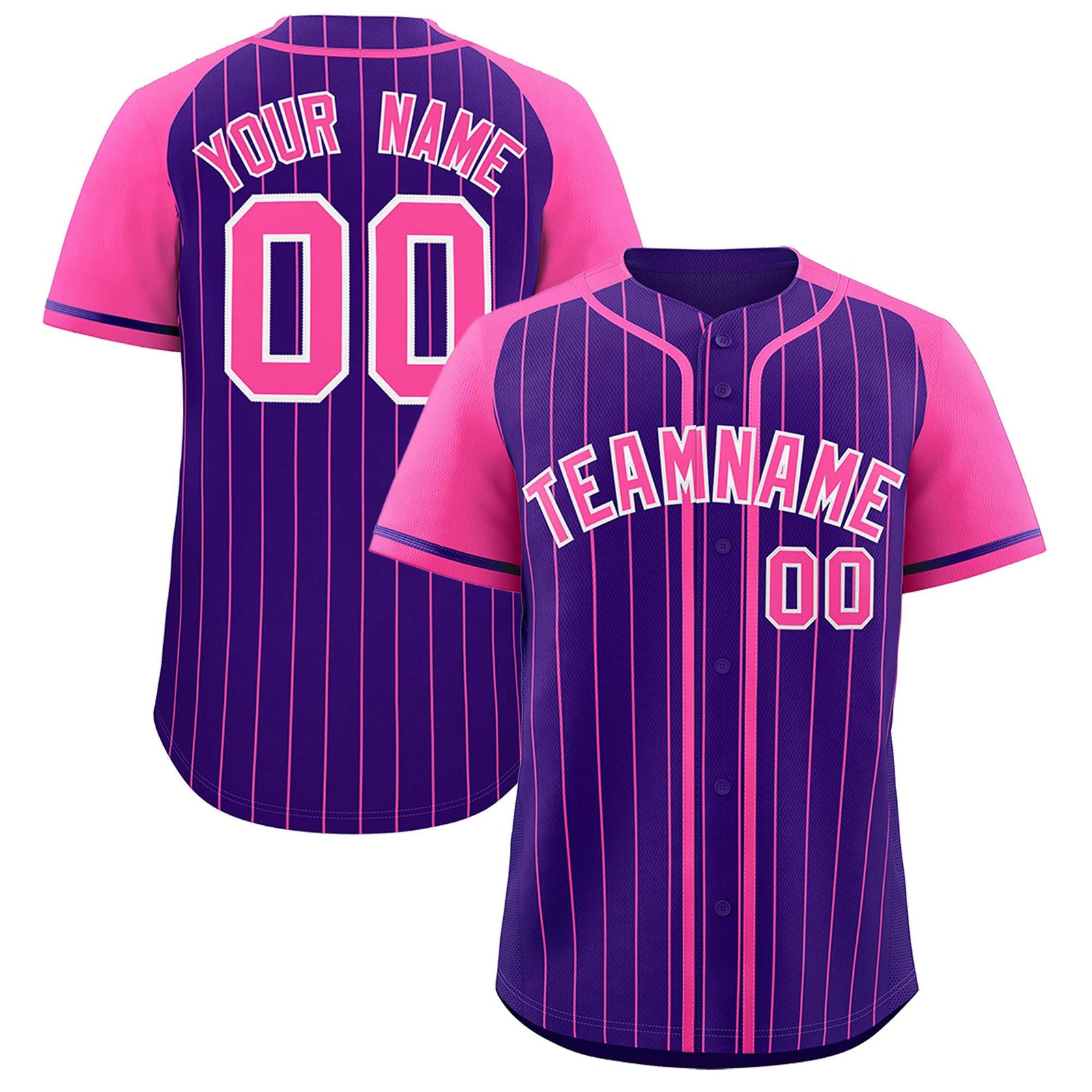 Custom Purple Pink Stripe Fashion Raglan Sleeves Authentic Baseball Jersey