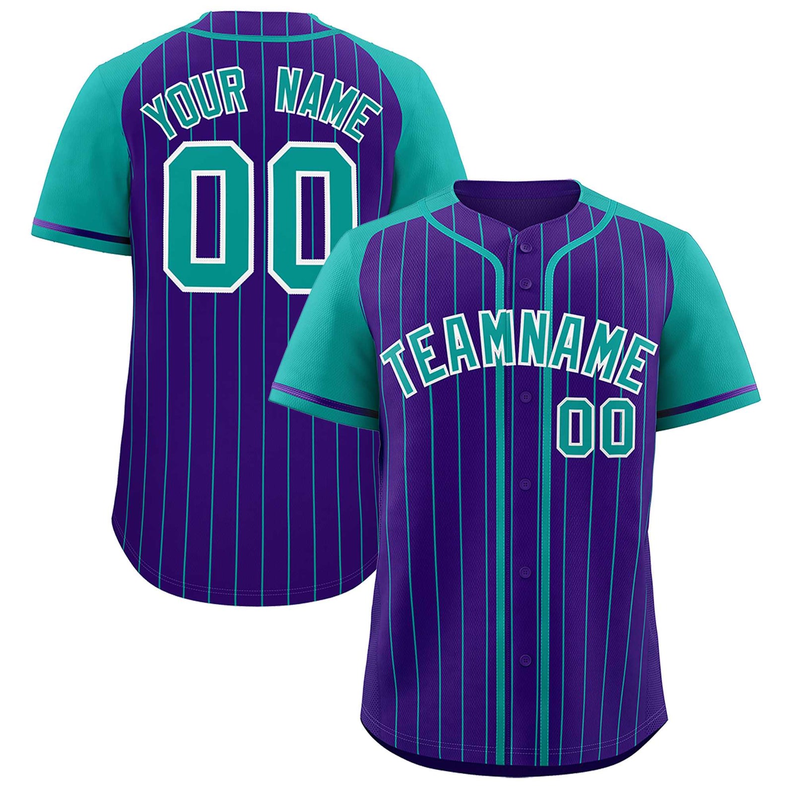 Custom Purple Aqua Stripe Fashion Raglan Sleeves Authentic Baseball Jersey