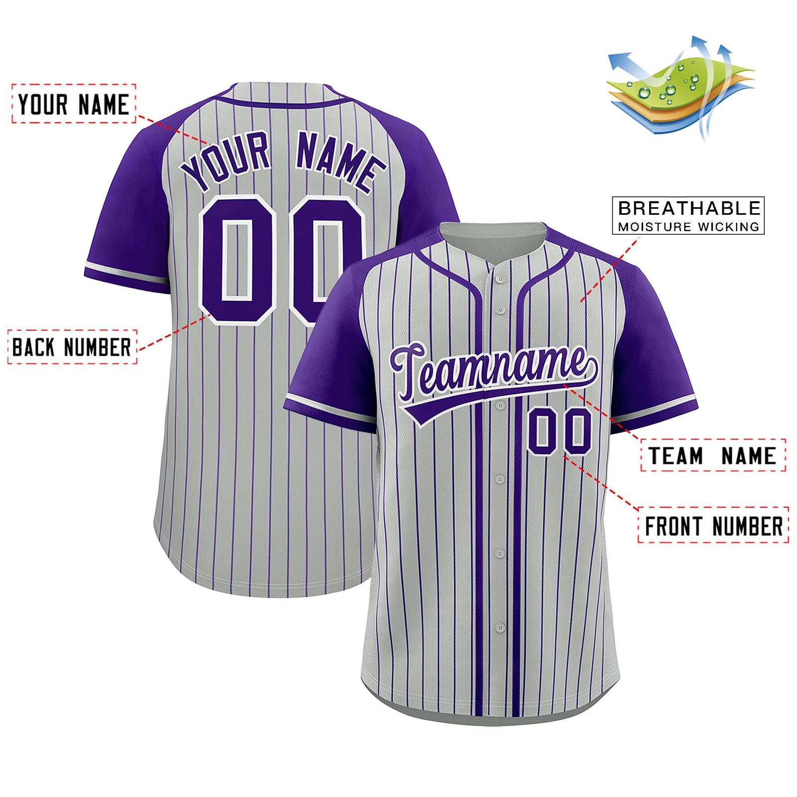 Custom Gray Purple Stripe Fashion Raglan Sleeves Authentic Baseball Jersey