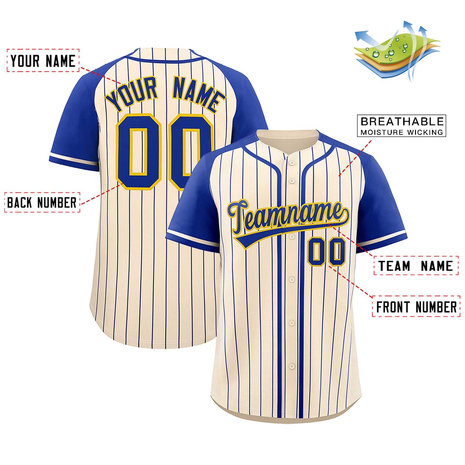 Custom Cream Royal Stripe Fashion Raglan Sleeves Authentic Baseball Jersey