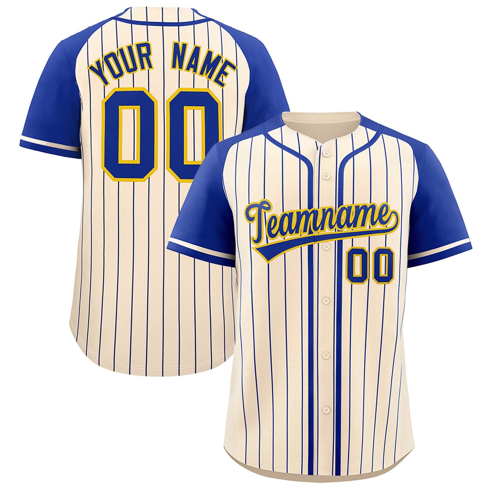 Custom Cream Royal Stripe Fashion Raglan Sleeves Authentic Baseball Jersey