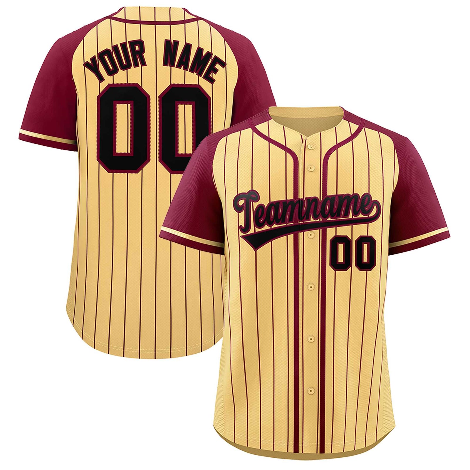 Custom Khaki Crimson Stripe Fashion Raglan Sleeves Authentic Baseball Jersey