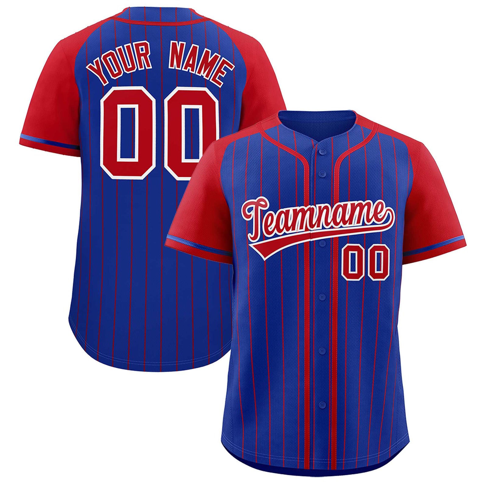 Custom Royal Red Stripe Fashion Raglan Sleeves Authentic Baseball Jersey