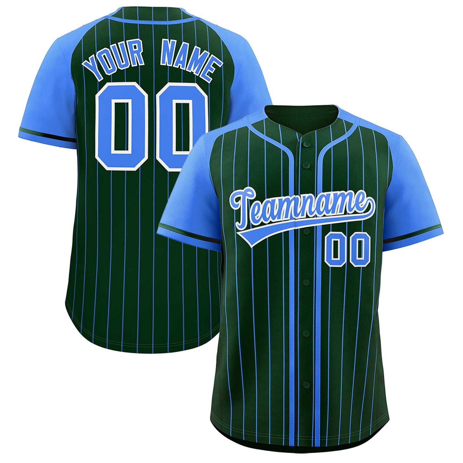 Custom Green Powder Blue Stripe Fashion Raglan Sleeves Authentic Baseball Jersey