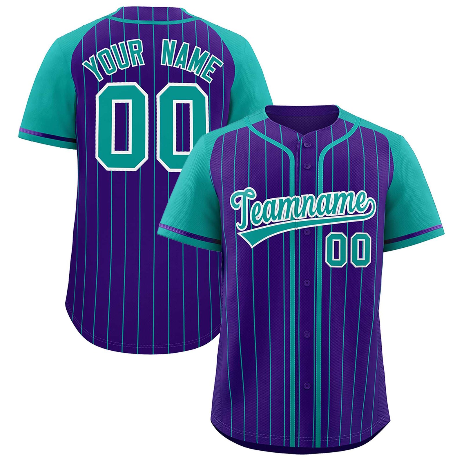 Custom Purple Aqua Stripe Fashion Raglan Sleeves Authentic Baseball Jersey
