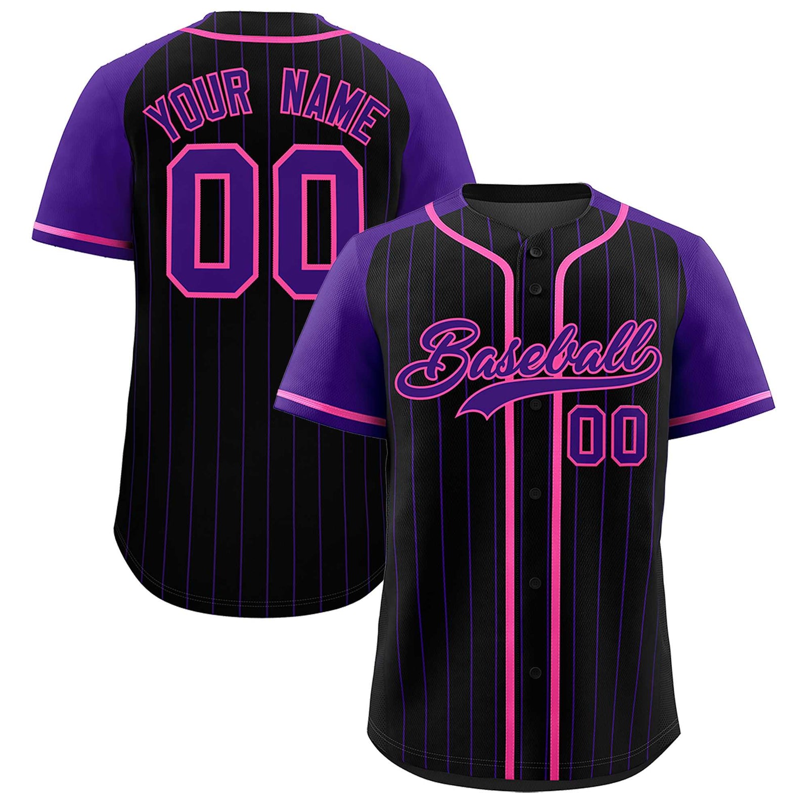 Custom Black Purple Stripe Fashion Raglan Sleeves Authentic Baseball Jersey