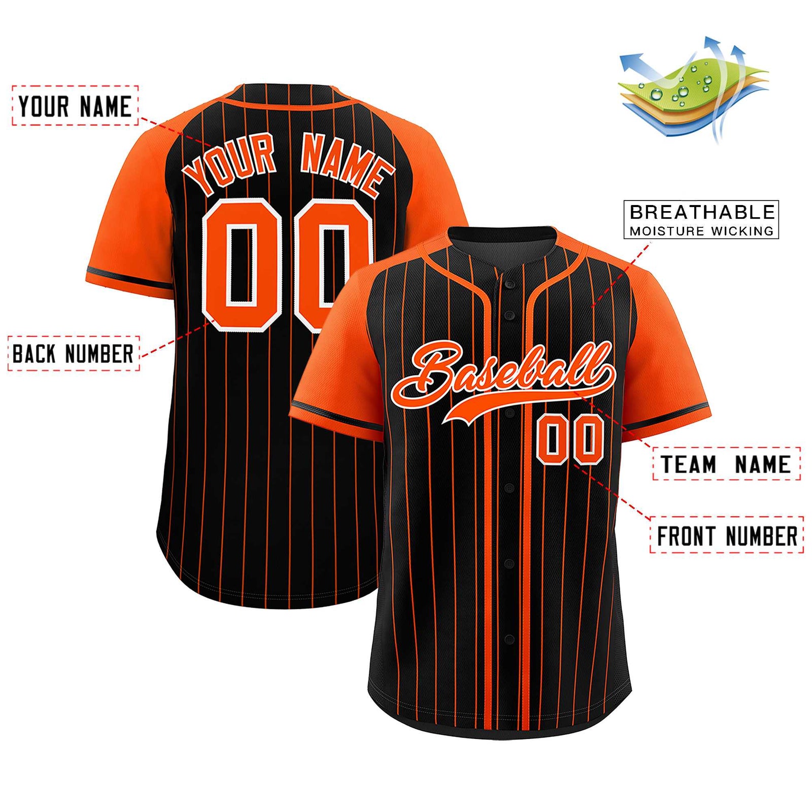 Custom Black Orange Stripe Fashion Raglan Sleeves Authentic Baseball Jersey