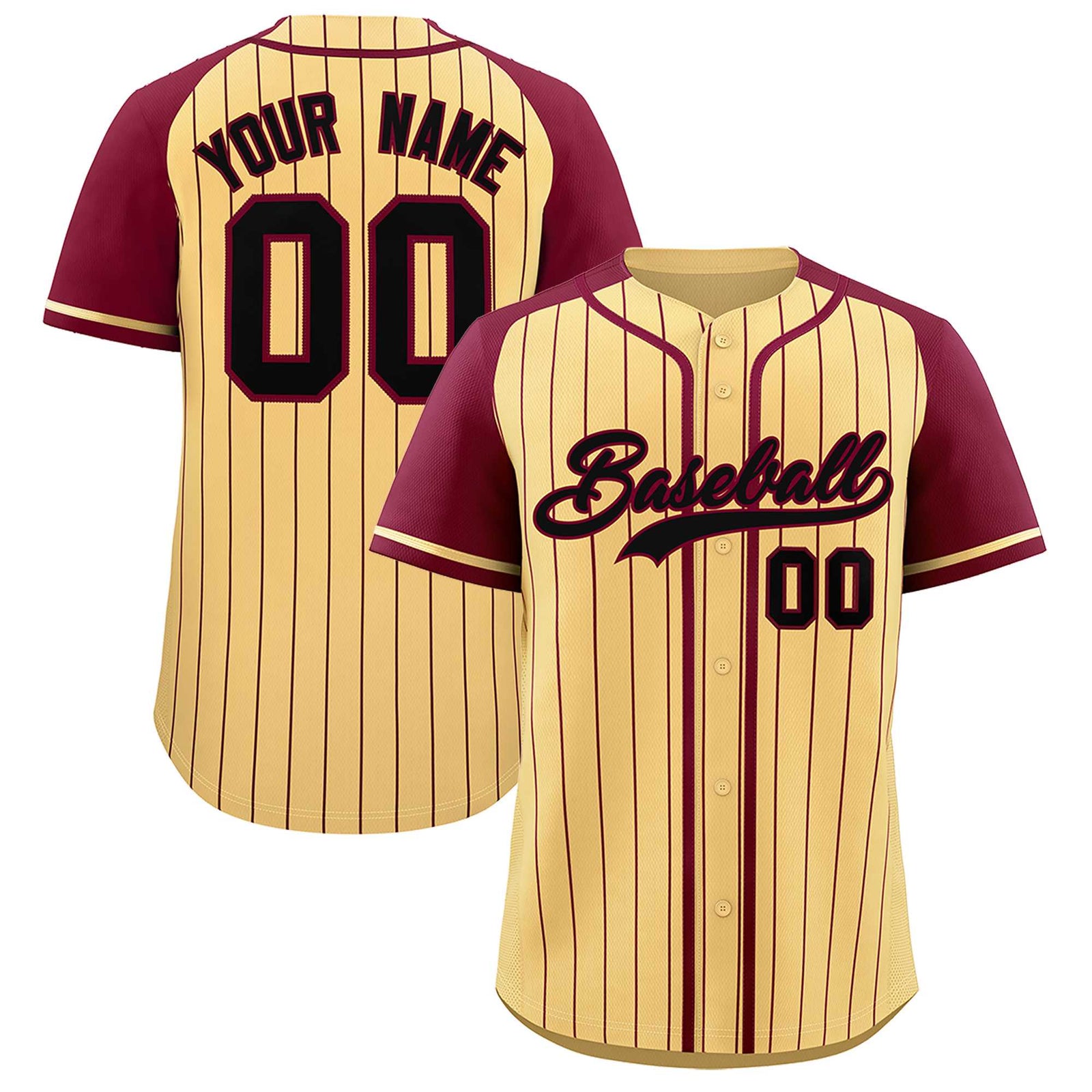 Custom Khaki Crimson Stripe Fashion Raglan Sleeves Authentic Baseball Jersey