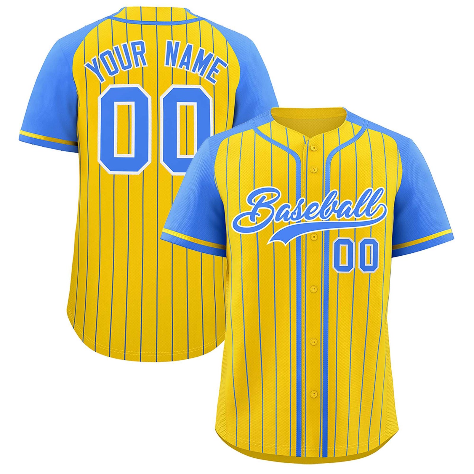 Custom Gold Powder Blue Stripe Fashion Raglan Sleeves Authentic Baseball Jersey