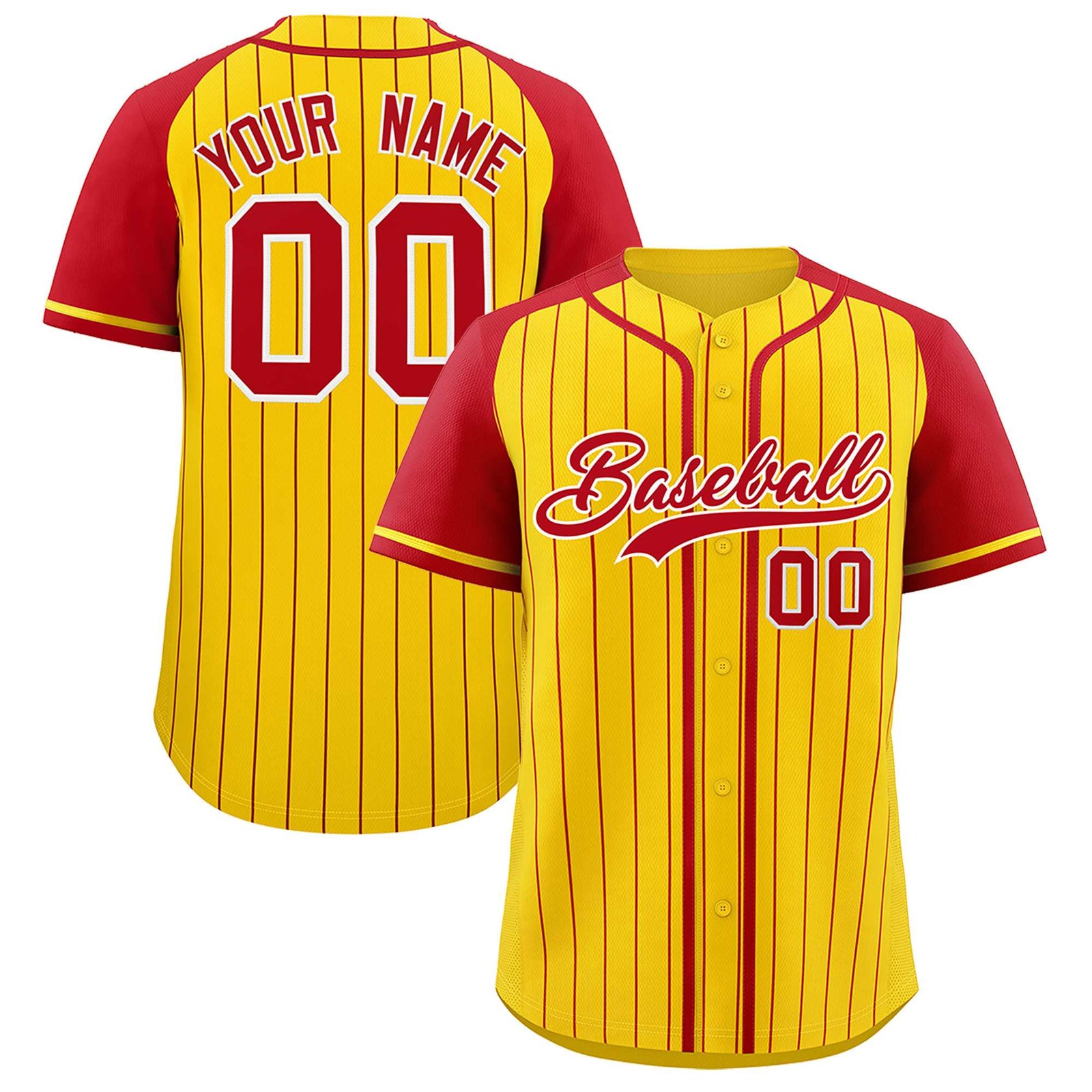 Custom Gold Red Stripe Fashion Raglan Sleeves Authentic Baseball Jersey