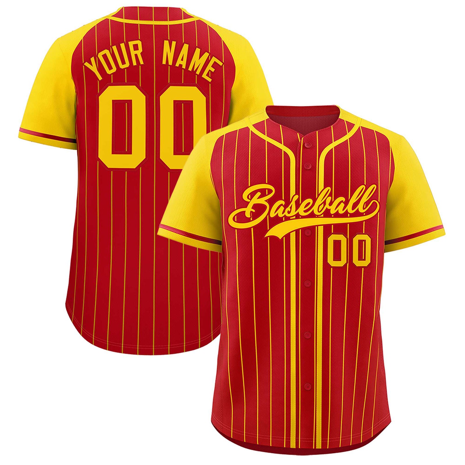 Custom Red Gold Stripe Fashion Raglan Sleeves Authentic Baseball Jersey