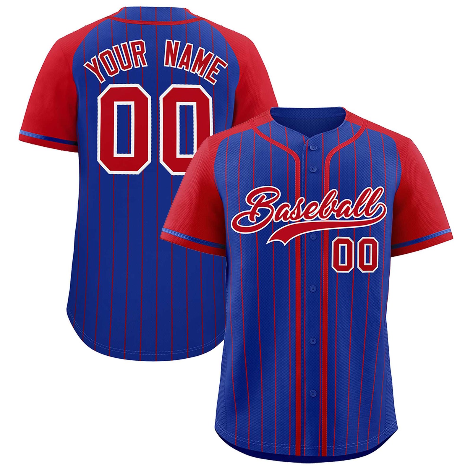 Custom Royal Red Stripe Fashion Raglan Sleeves Authentic Baseball Jersey