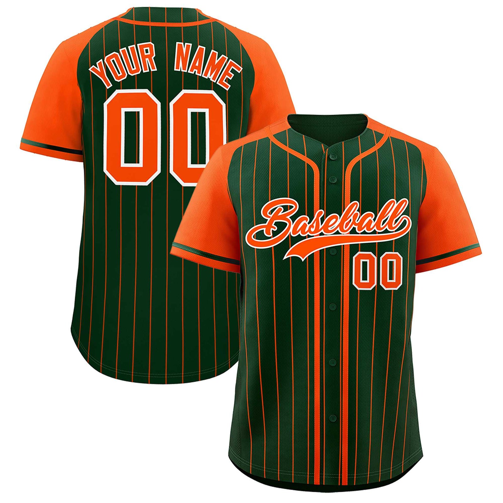 Custom Green Orange Stripe Fashion Raglan Sleeves Authentic Baseball Jersey