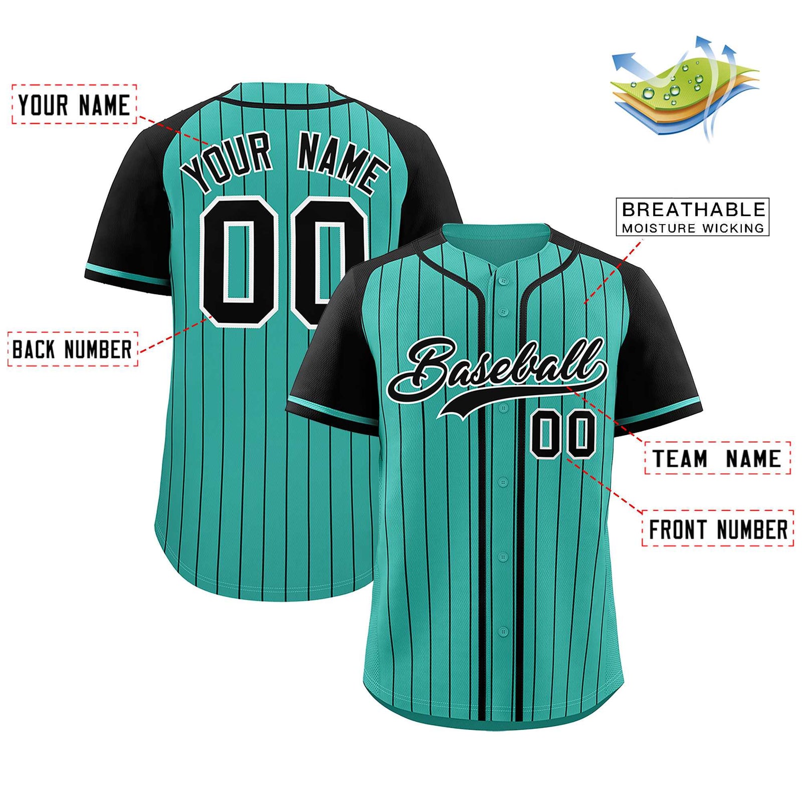 Custom Bright Green Black Stripe Fashion Raglan Sleeves Authentic Baseball Jersey