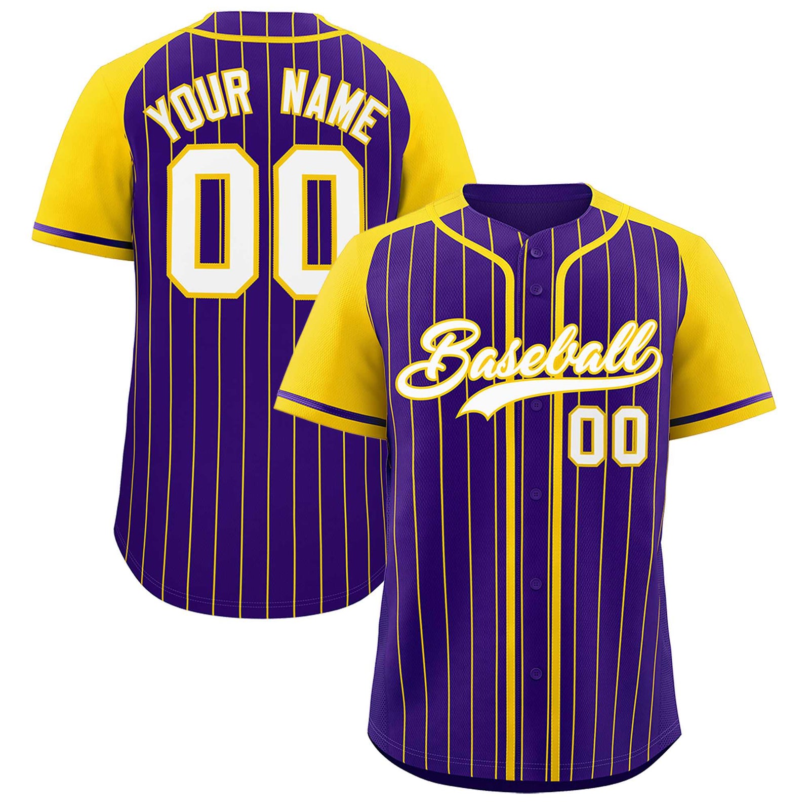 Custom Purple Gold Stripe Fashion Raglan Sleeves Authentic Baseball Jersey