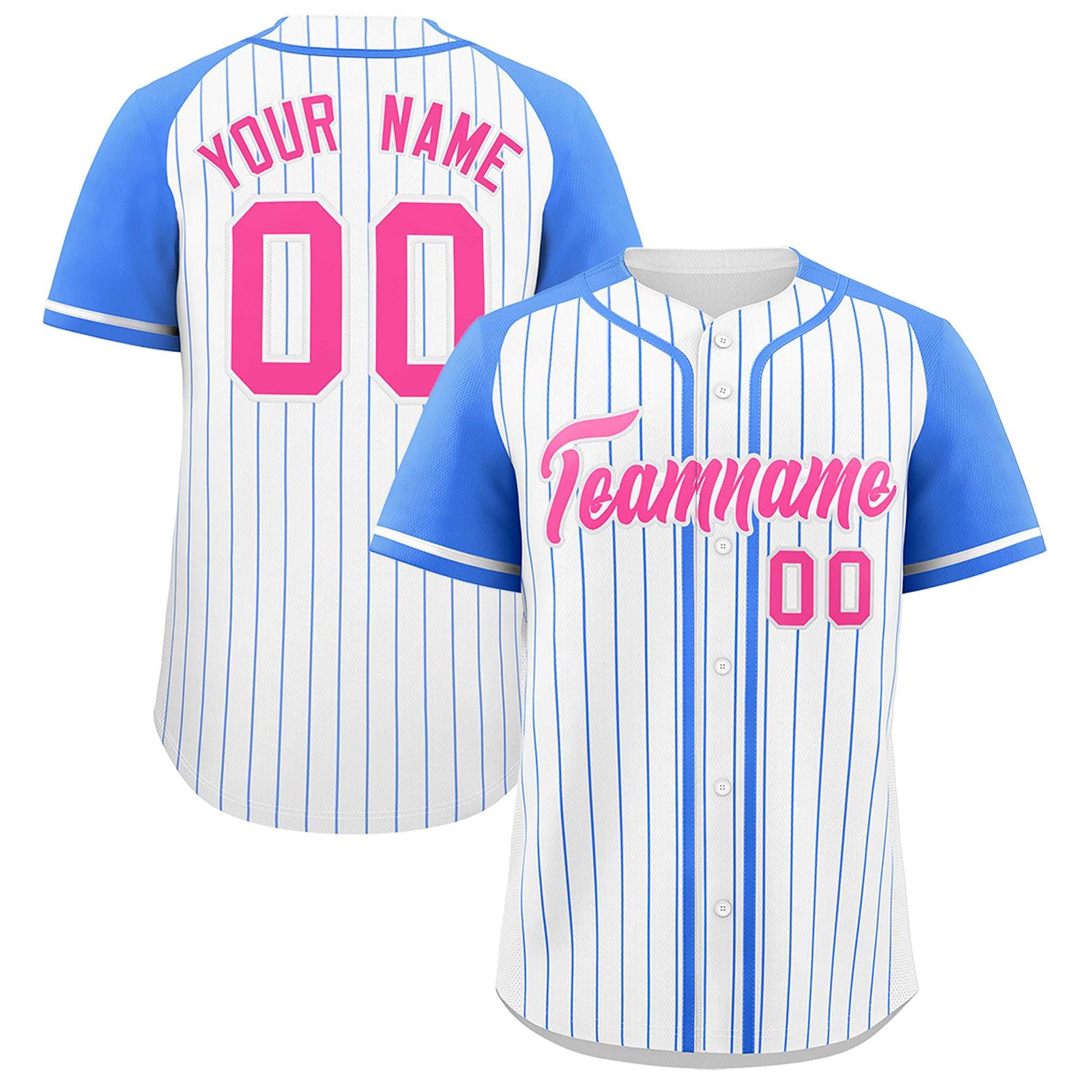 Custom White Powder Blue Stripe Fashion Raglan Sleeves Authentic Baseball Jersey