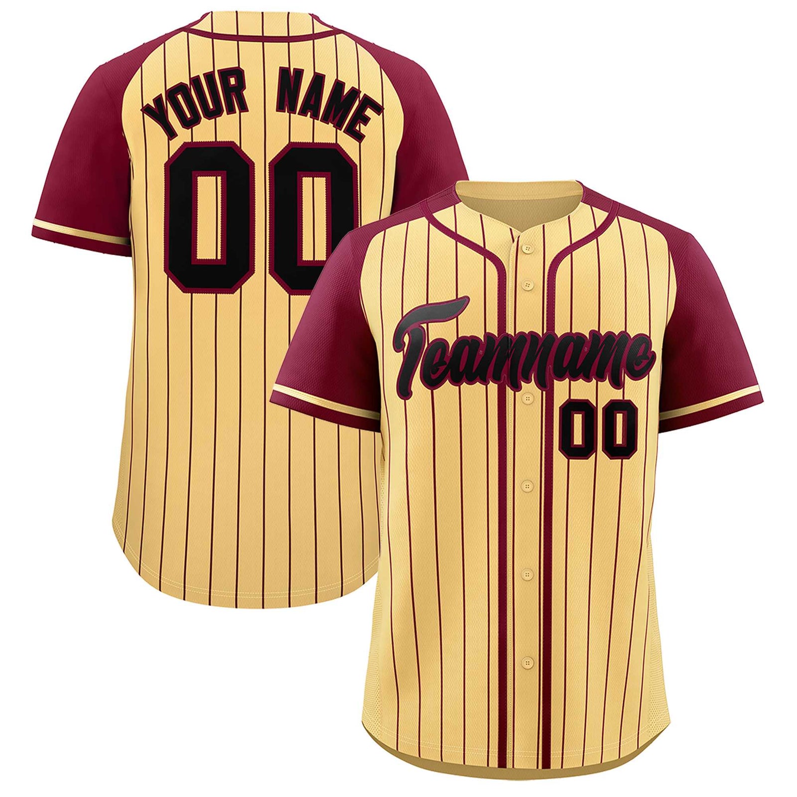 Custom Khaki Crimson Stripe Fashion Raglan Sleeves Authentic Baseball Jersey