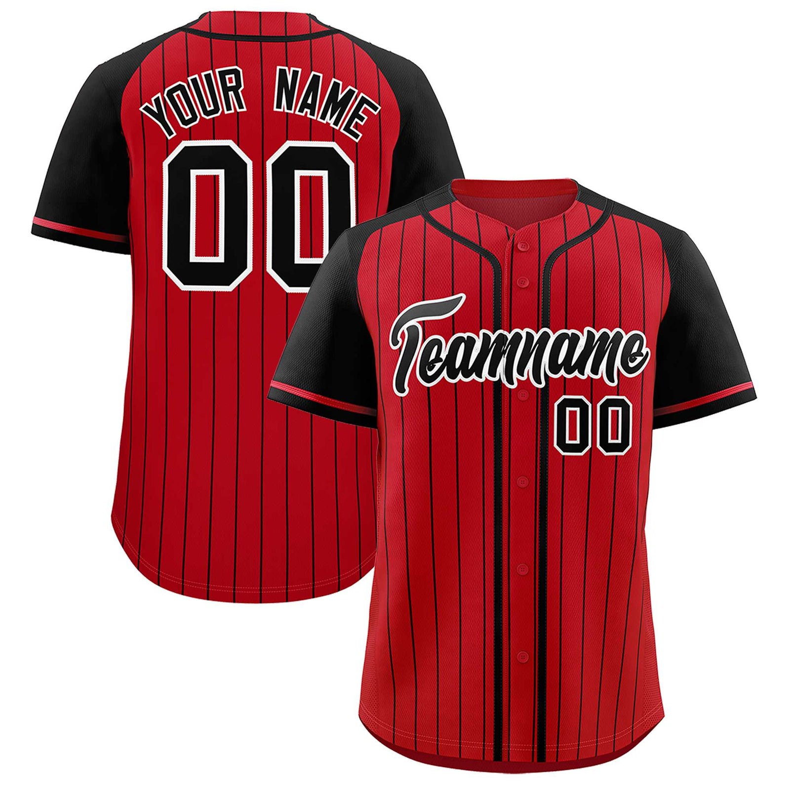 Custom Red Black Stripe Fashion Raglan Sleeves Authentic Baseball Jersey