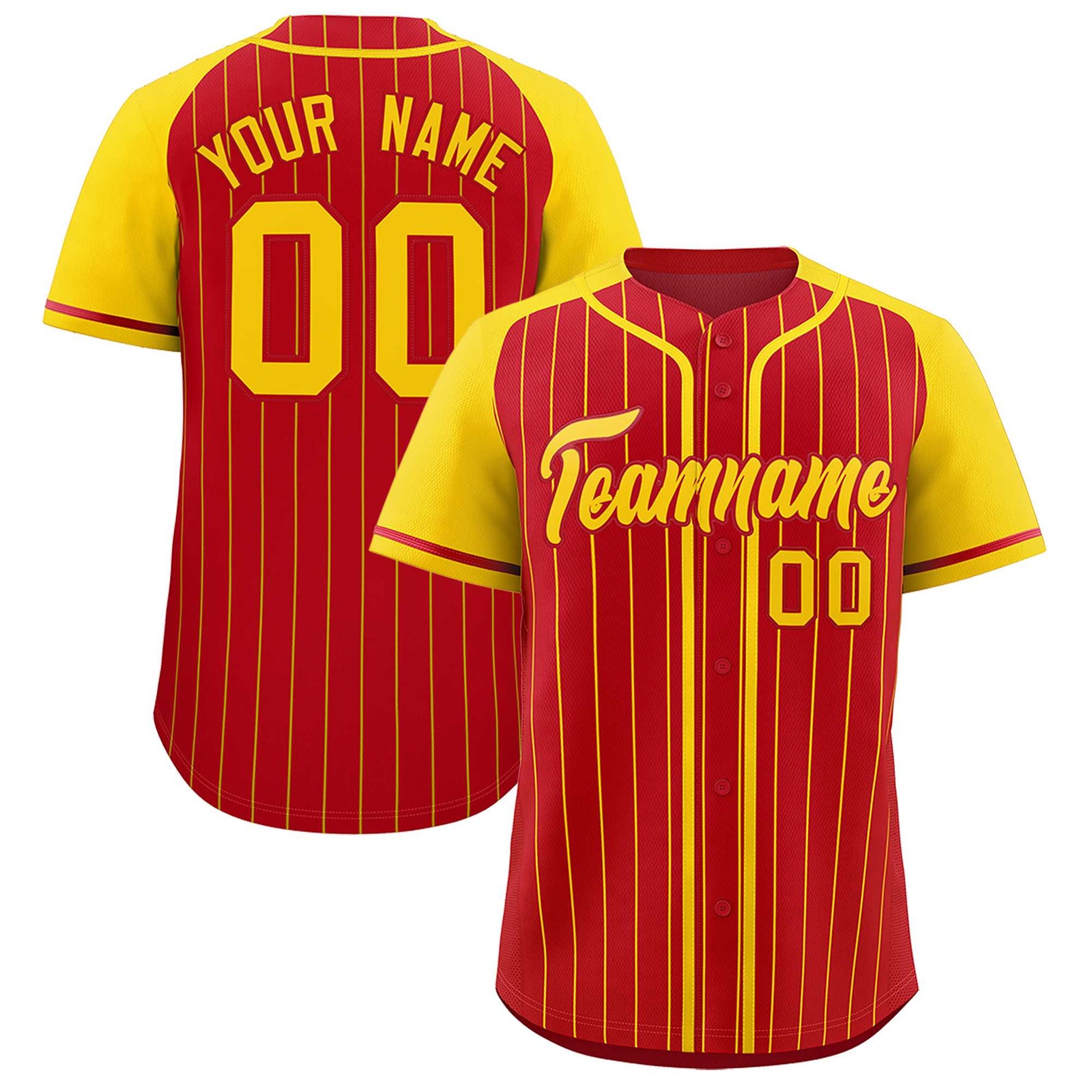 Custom Red Gold Stripe Fashion Raglan Sleeves Authentic Baseball Jersey