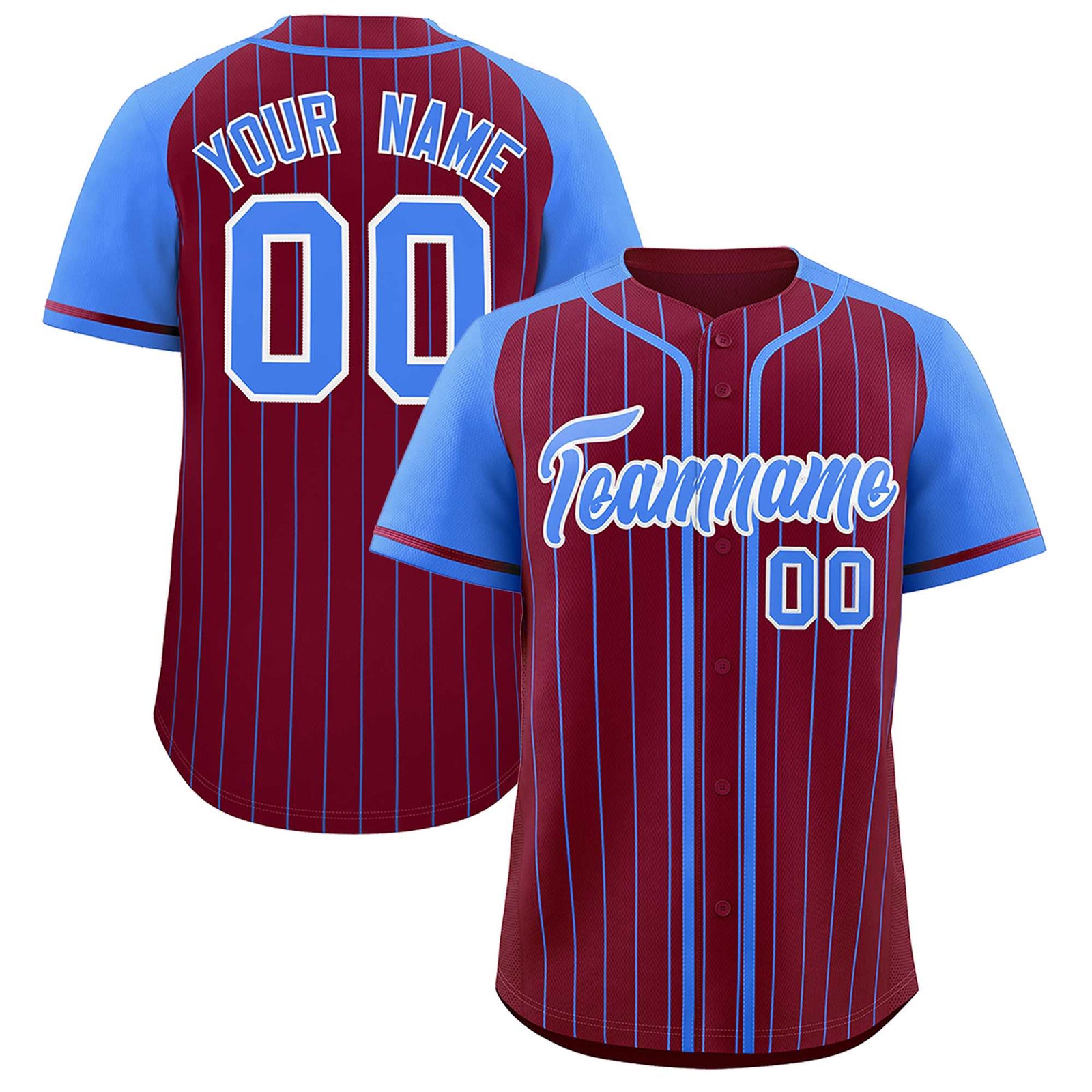 Custom Crimson Powder Blue Stripe Fashion Raglan Sleeves Authentic Baseball Jersey