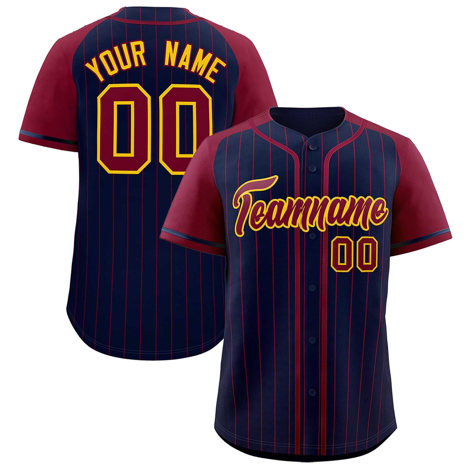 Custom Navy Crimson Stripe Fashion Raglan Sleeves Authentic Baseball Jersey