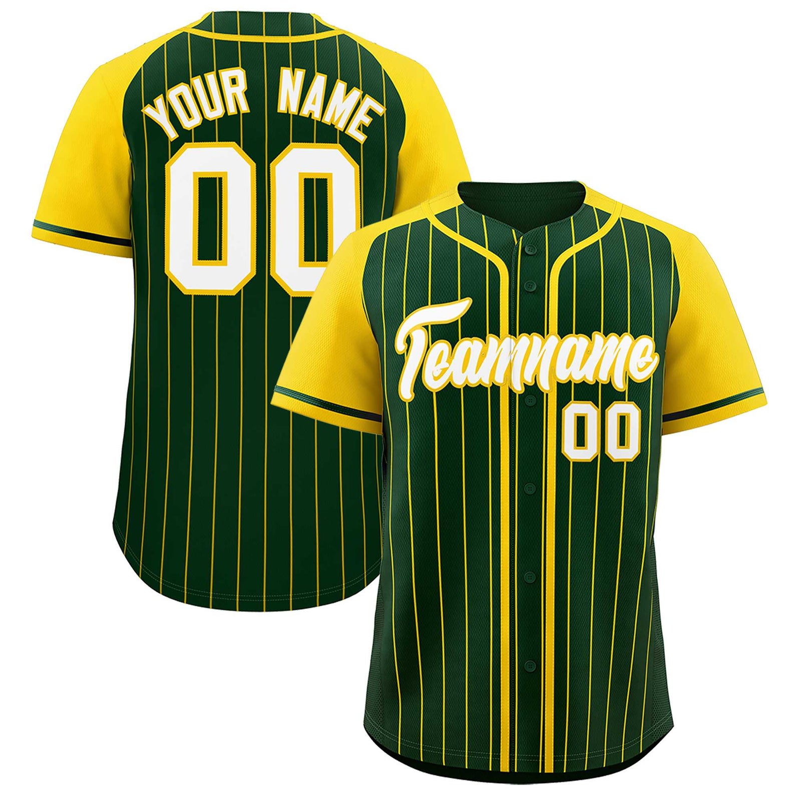 Custom Green Gold Stripe Fashion Raglan Sleeves Authentic Baseball Jersey