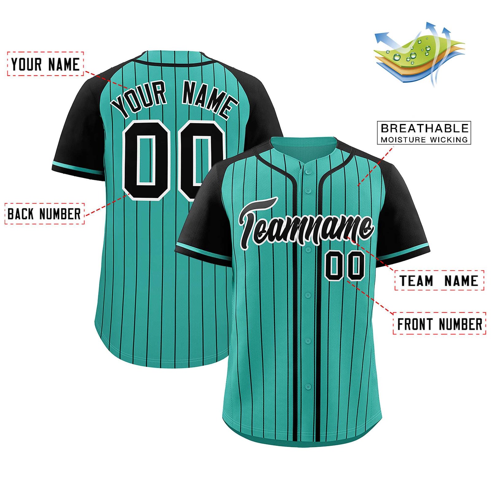 Custom Bright Green Black Stripe Fashion Raglan Sleeves Authentic Baseball Jersey