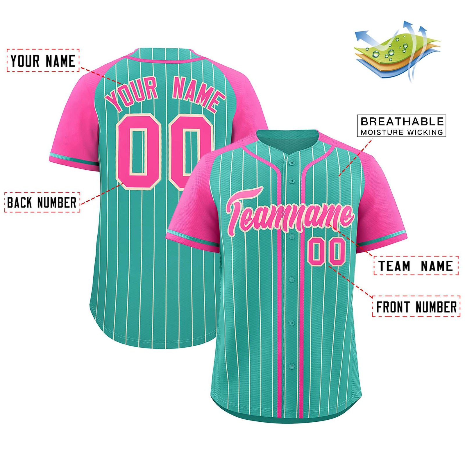 Custom Bright Green Pink Stripe Fashion Raglan Sleeves Authentic Baseball Jersey