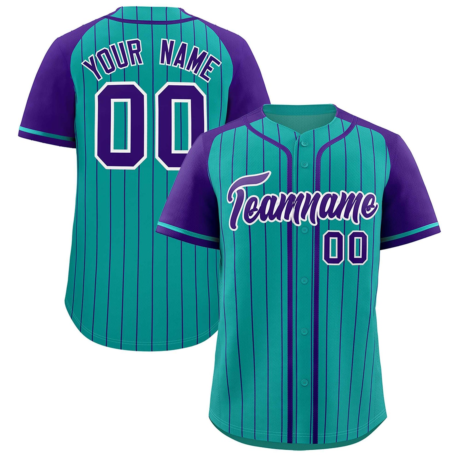 Custom Aqua Purple Stripe Fashion Raglan Sleeves Authentic Baseball Jersey