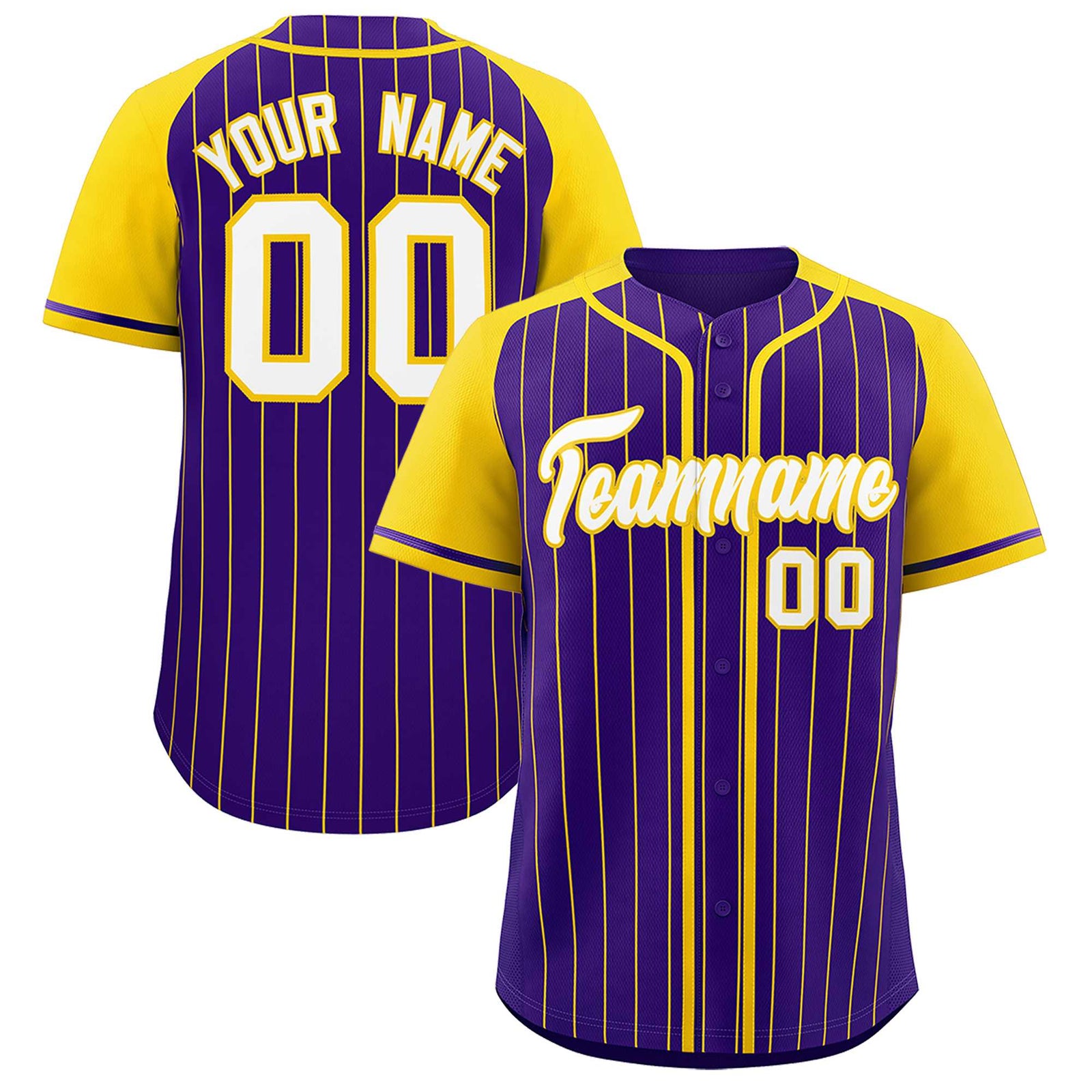 Custom Purple Gold Stripe Fashion Raglan Sleeves Authentic Baseball Jersey
