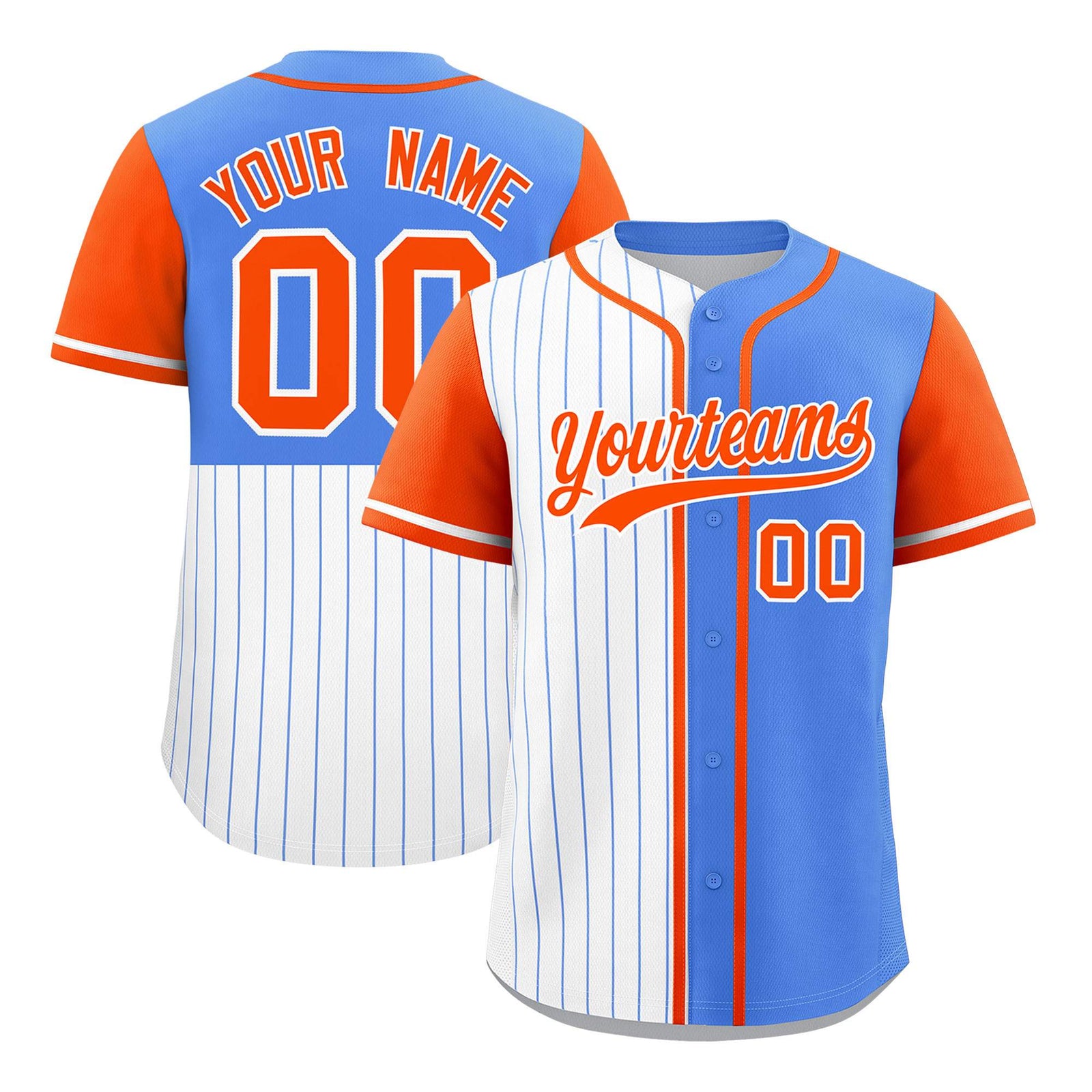 Custom White Powder Blue and Orange Pinstripe Personalized Raglan Sleeves Authentic Baseball Jersey