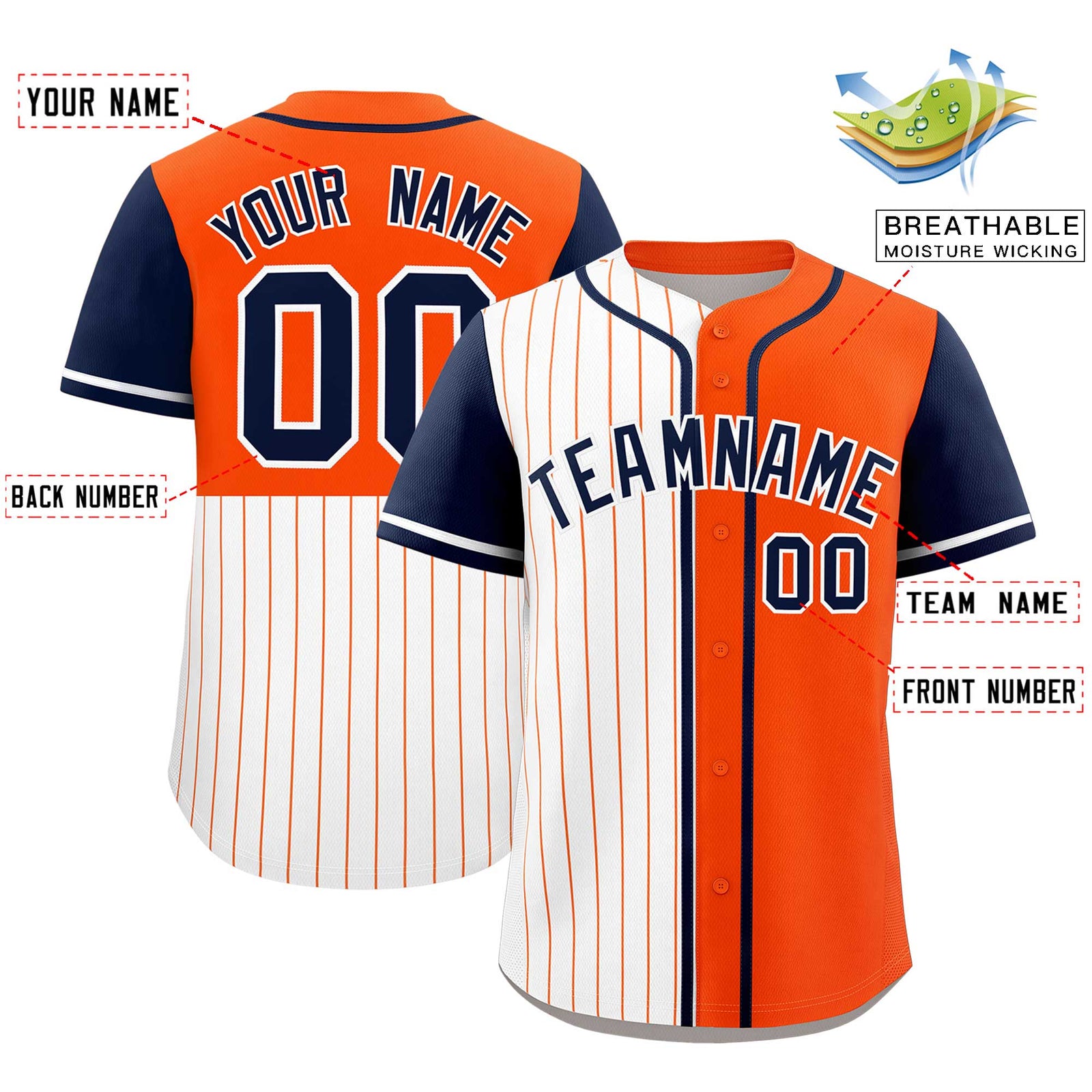 Custom White Orange and Navy Pinstripe Personalized Raglan Sleeves Authentic Baseball Jersey