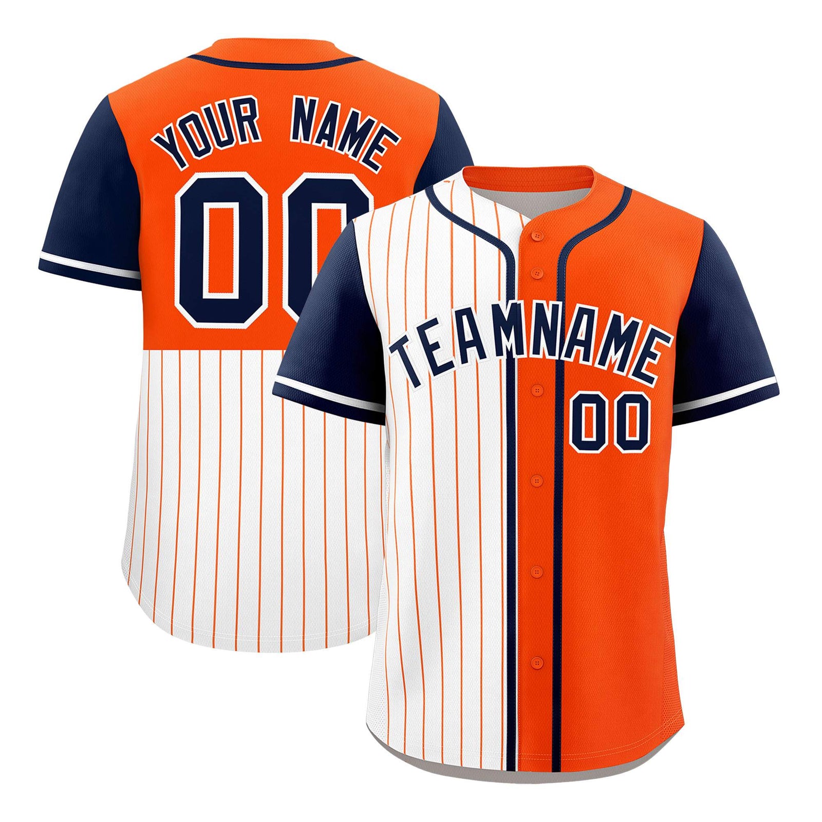 Custom White Orange and Navy Pinstripe Personalized Raglan Sleeves Authentic Baseball Jersey