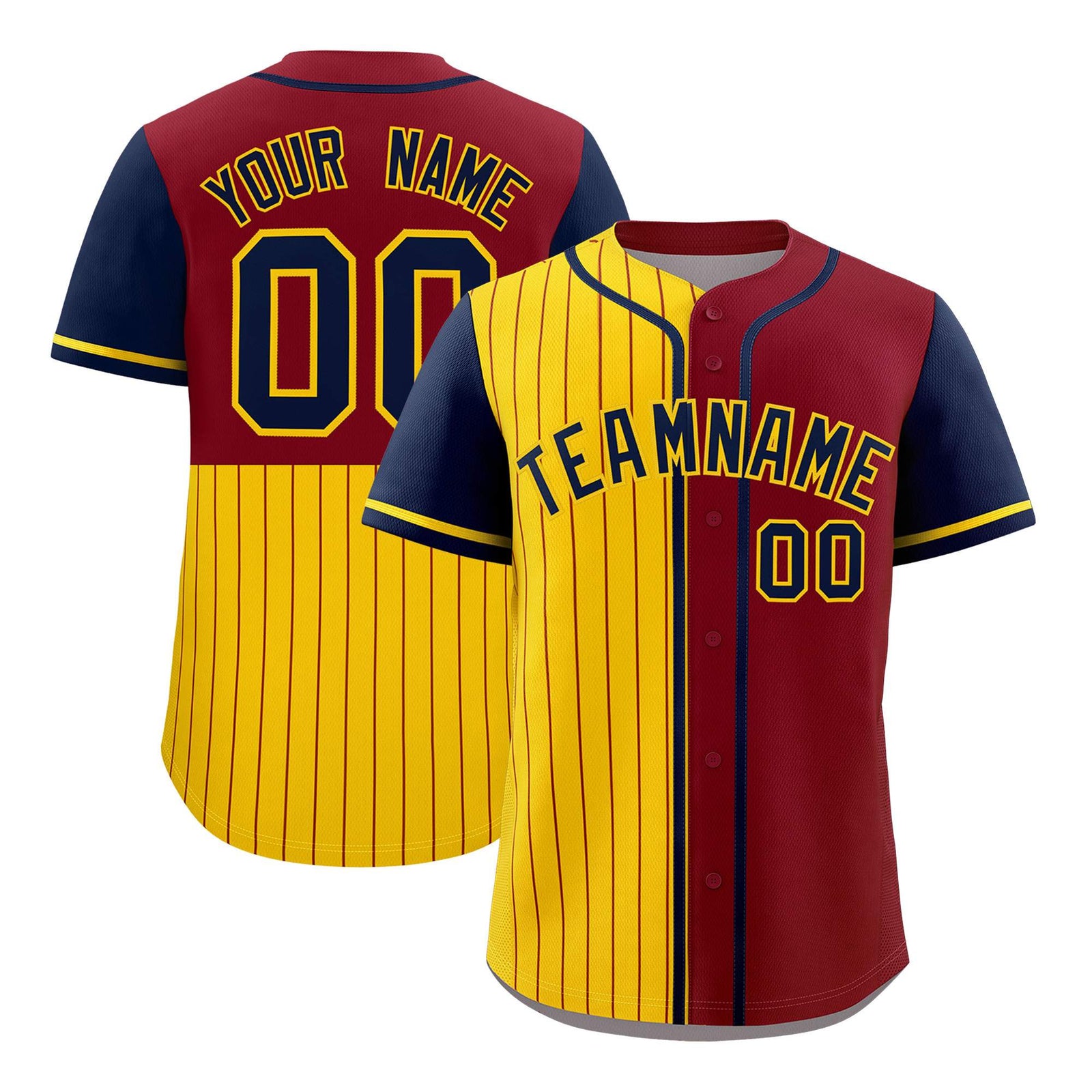 Custom Gold Crimson and Navy Pinstripe Personalized Raglan Sleeves Authentic Baseball Jersey