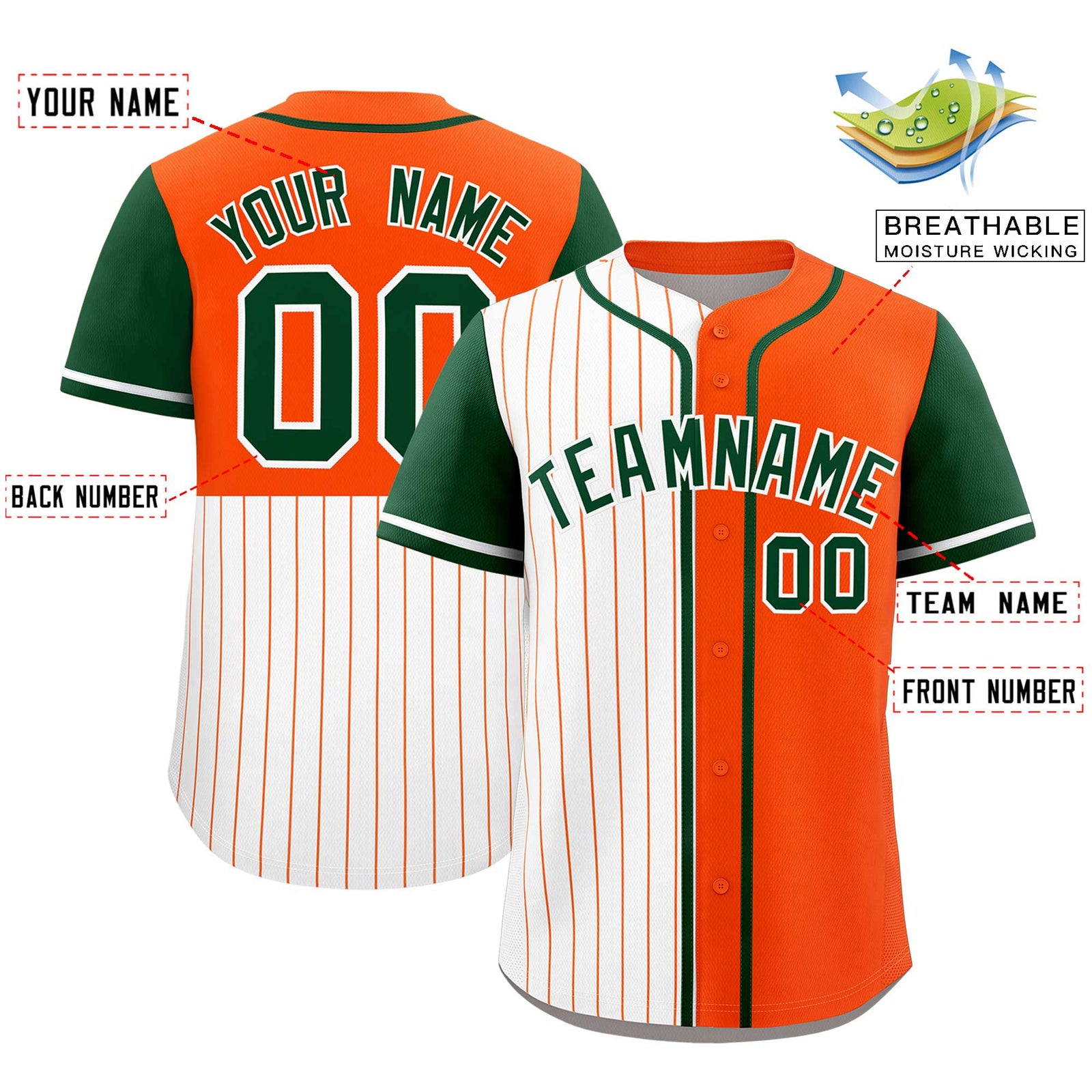 Custom White Orange and Green Pinstripe Personalized Raglan Sleeves Authentic Baseball Jersey
