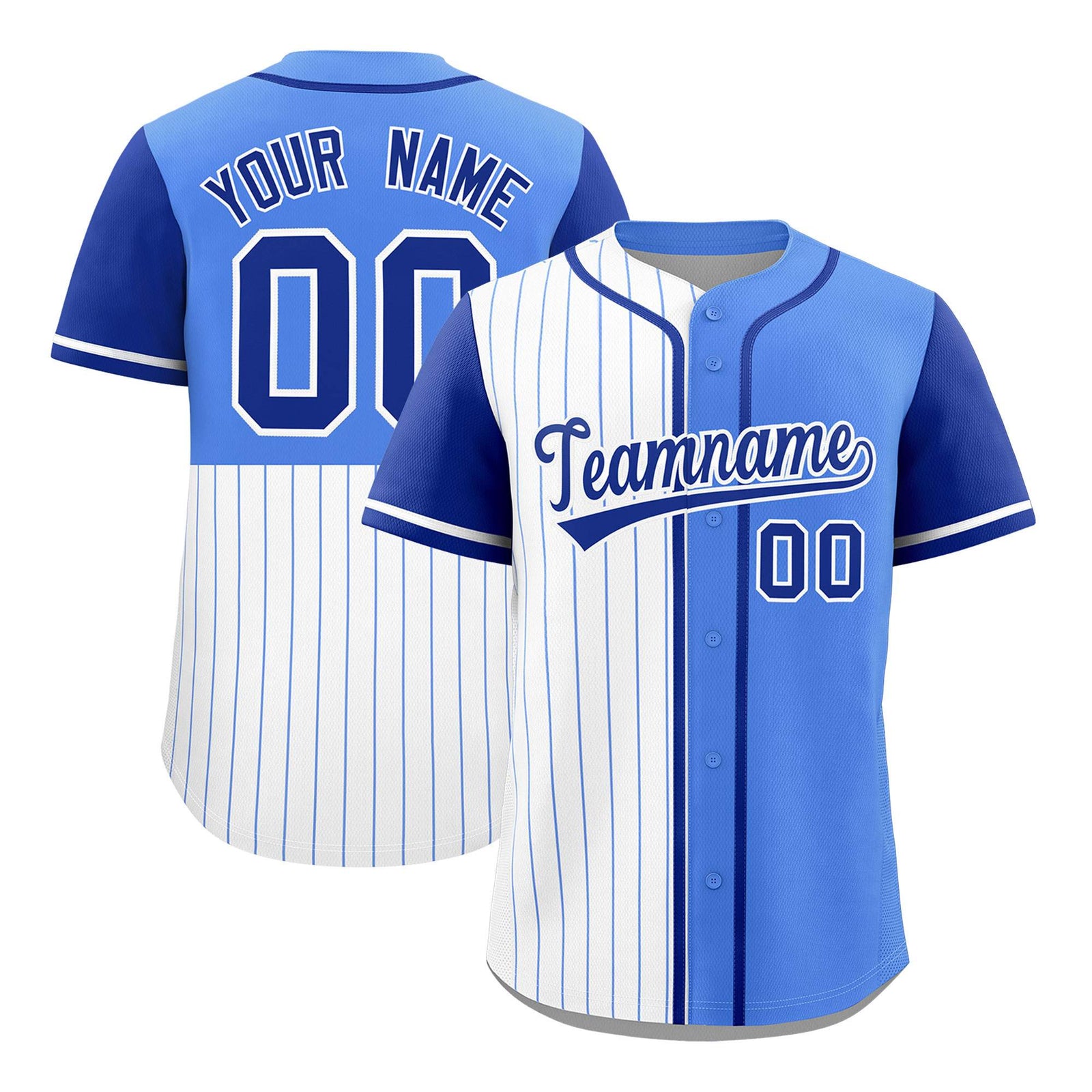 Custom White Powder Blue and Royal Pinstripe Personalized Raglan Sleeves Authentic Baseball Jersey