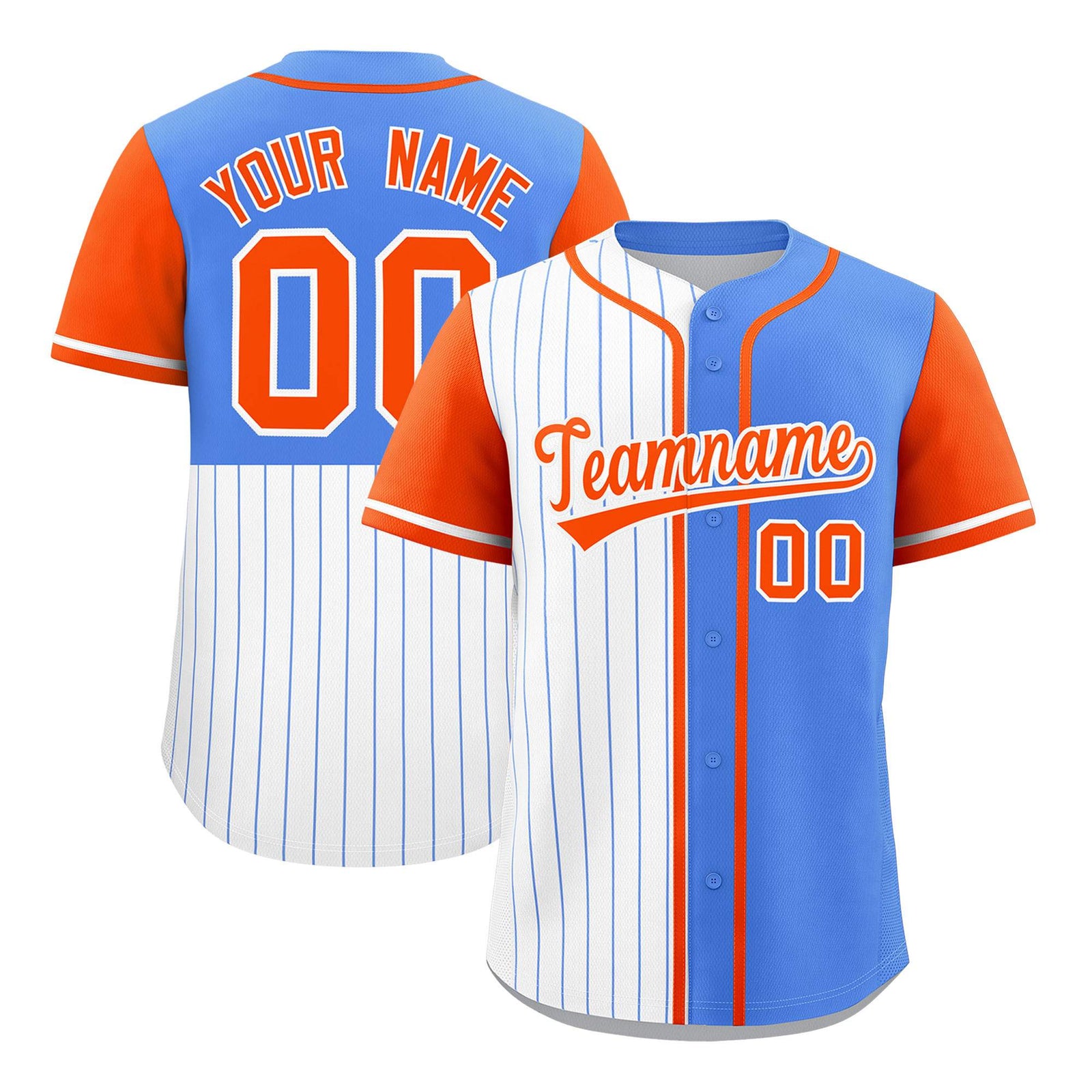 Custom White Powder Blue and Orange Pinstripe Personalized Raglan Sleeves Authentic Baseball Jersey