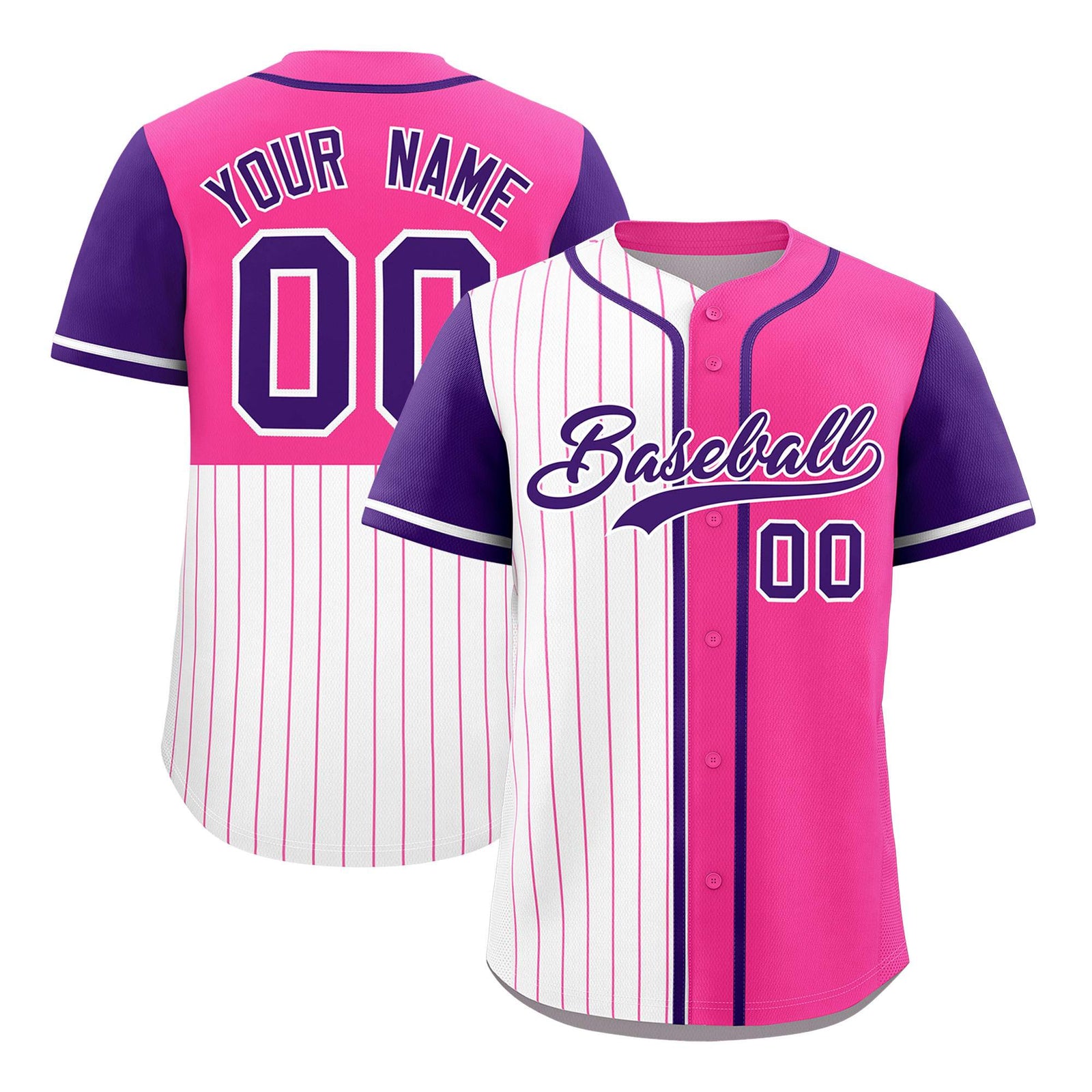 Custom White Pink and Purple Pinstripe Personalized Raglan Sleeves Authentic Baseball Jersey