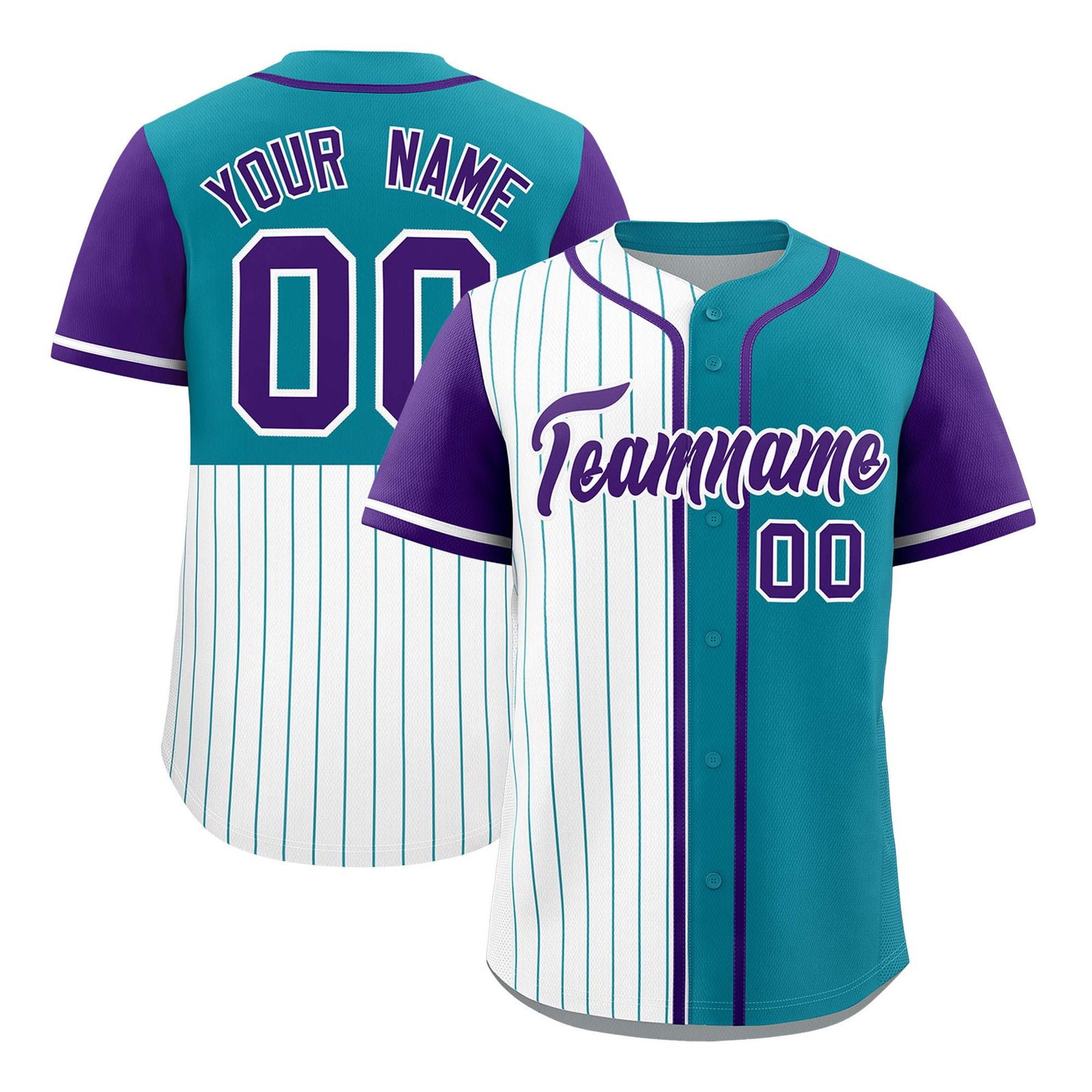 Custom White Teal and Purple Pinstripe Personalized Raglan Sleeves Authentic Baseball Jersey