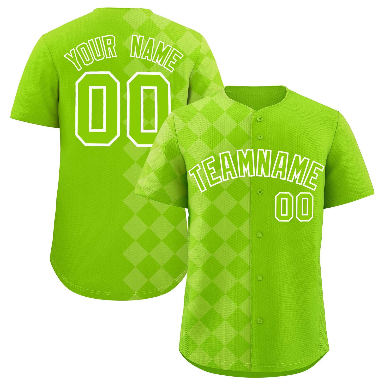 Custom Neon Green Rhombus Design Authentic Baseball Jersey