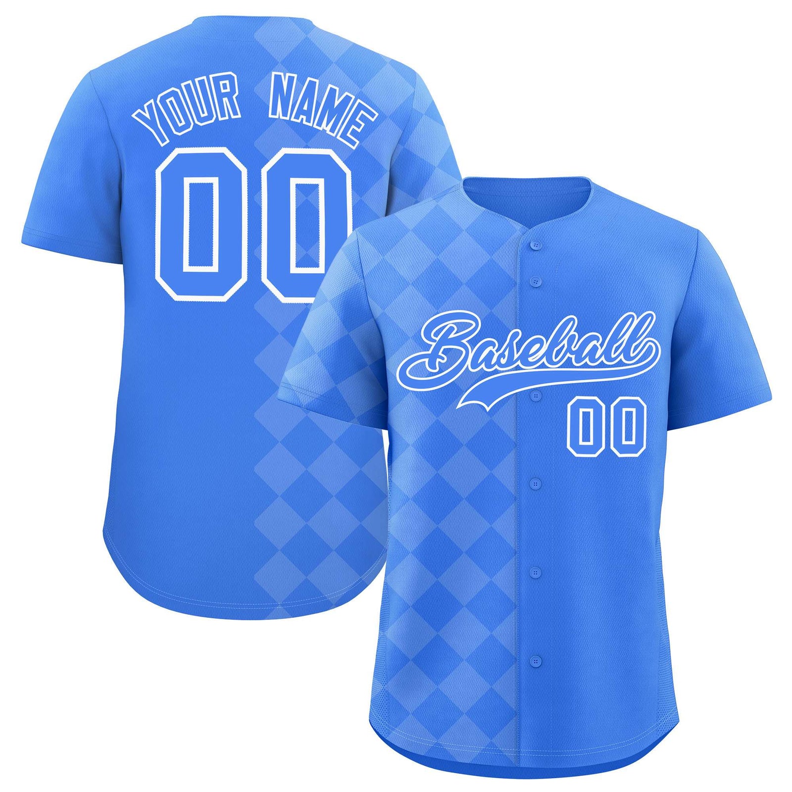 Custom Powder Blue Rhombus Design Authentic Baseball Jersey