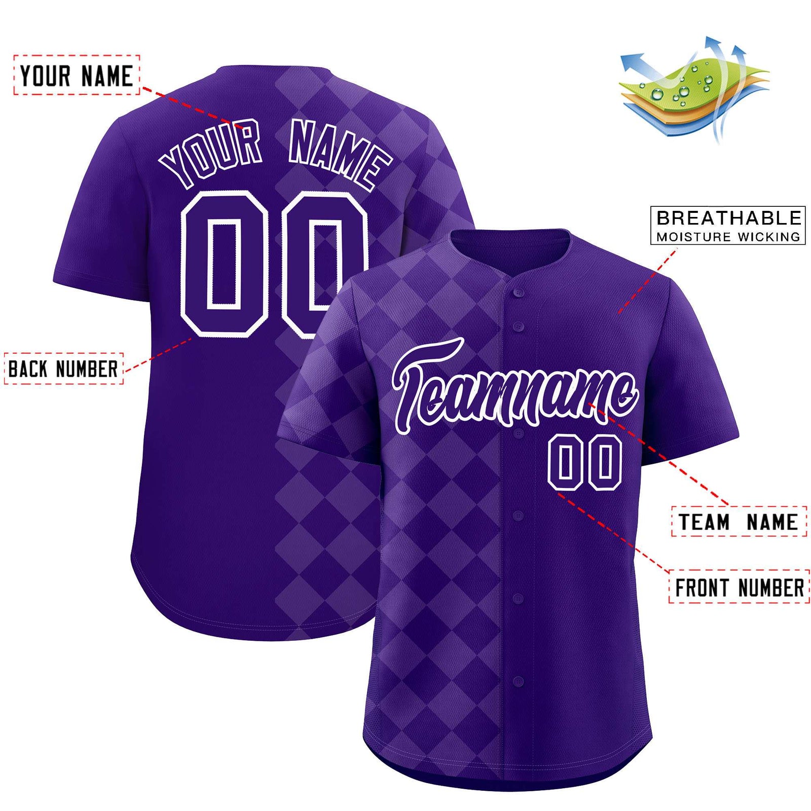 Custom Purple Rhombus Design Authentic Baseball Jersey