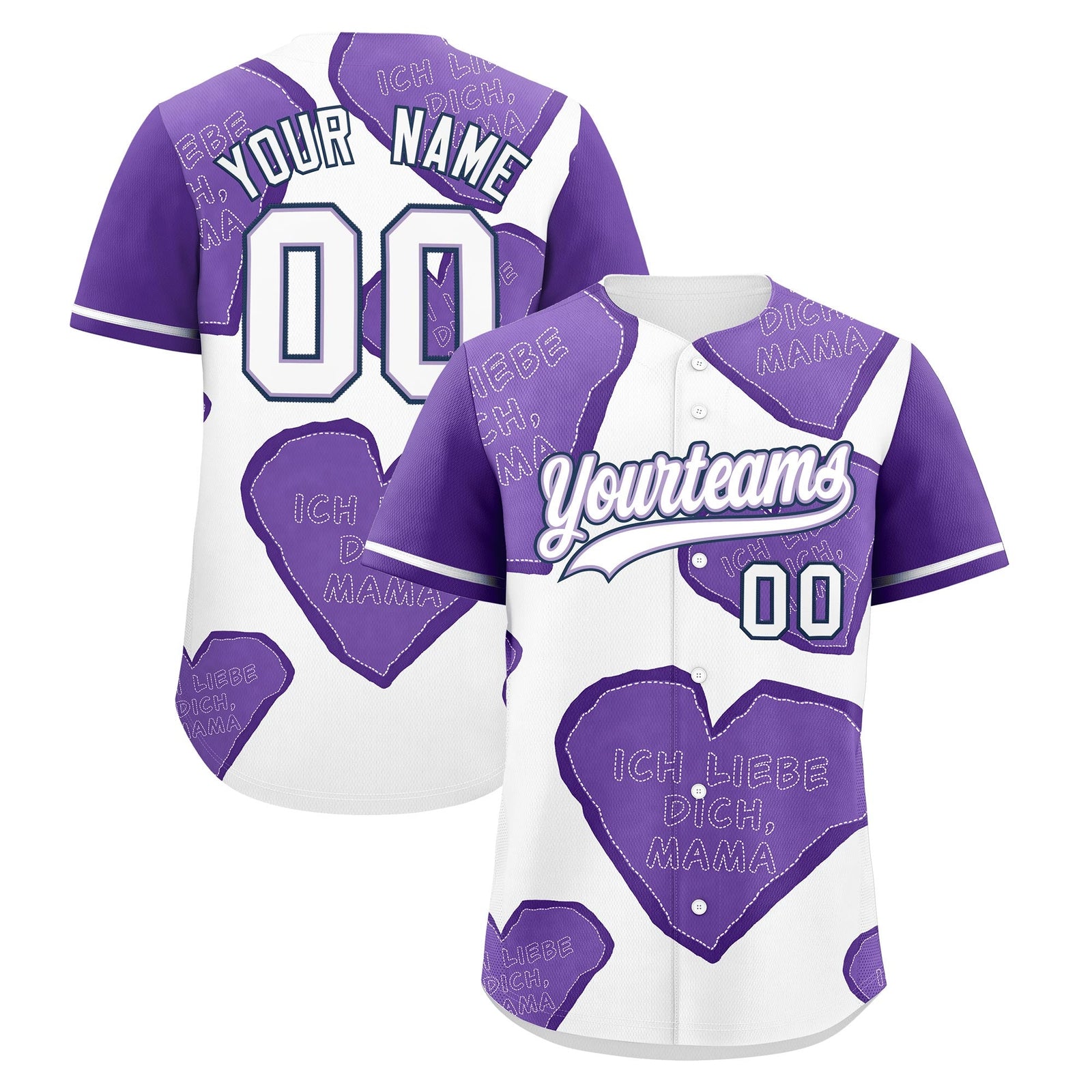 Custom White Light Purple Mother's Day Style Graffiti Pattern Stretch Fabric Baseball Jersey| KXKSHOP